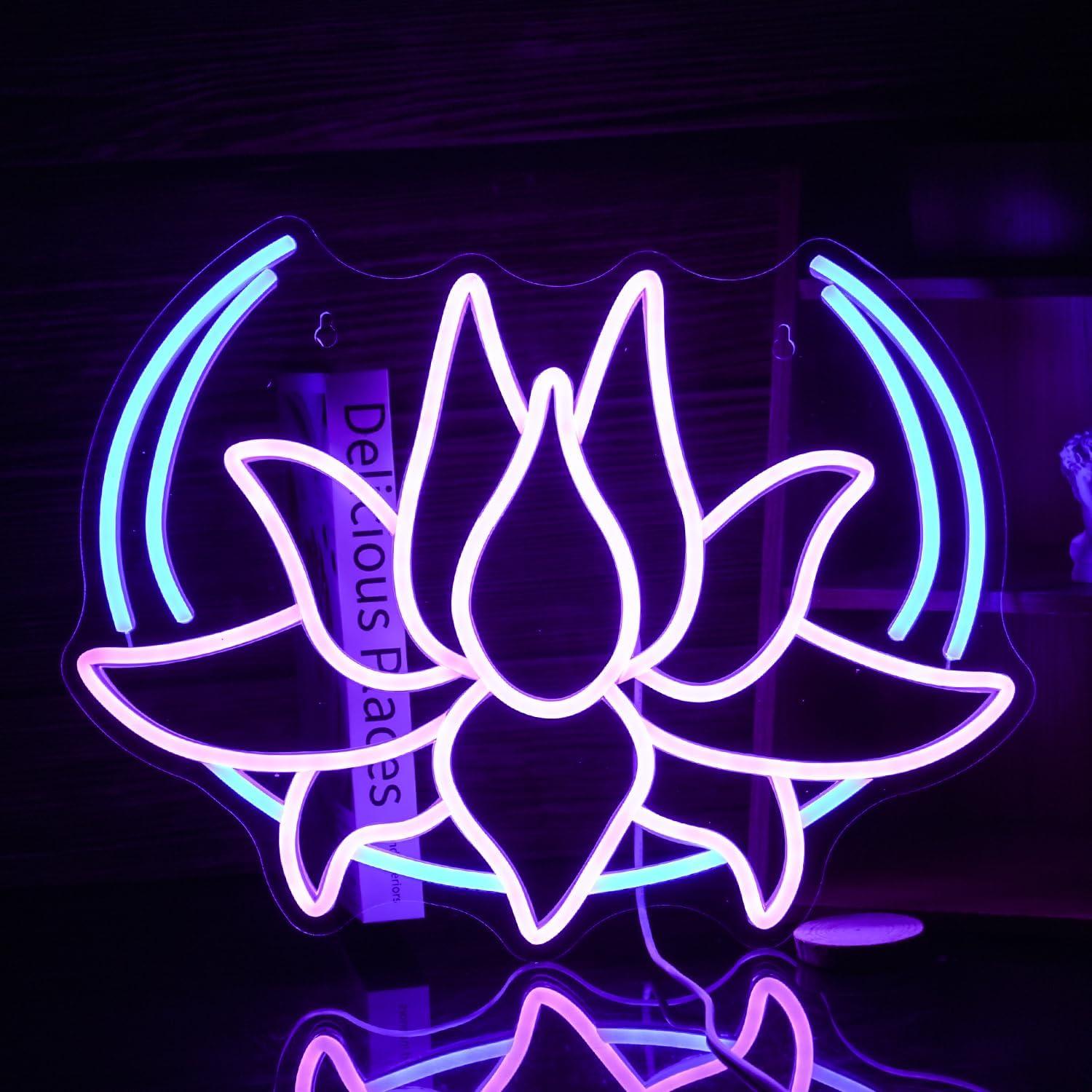 Luz de Neón Loto Lunar Regulable LED Azul Púrpura 42x32cm