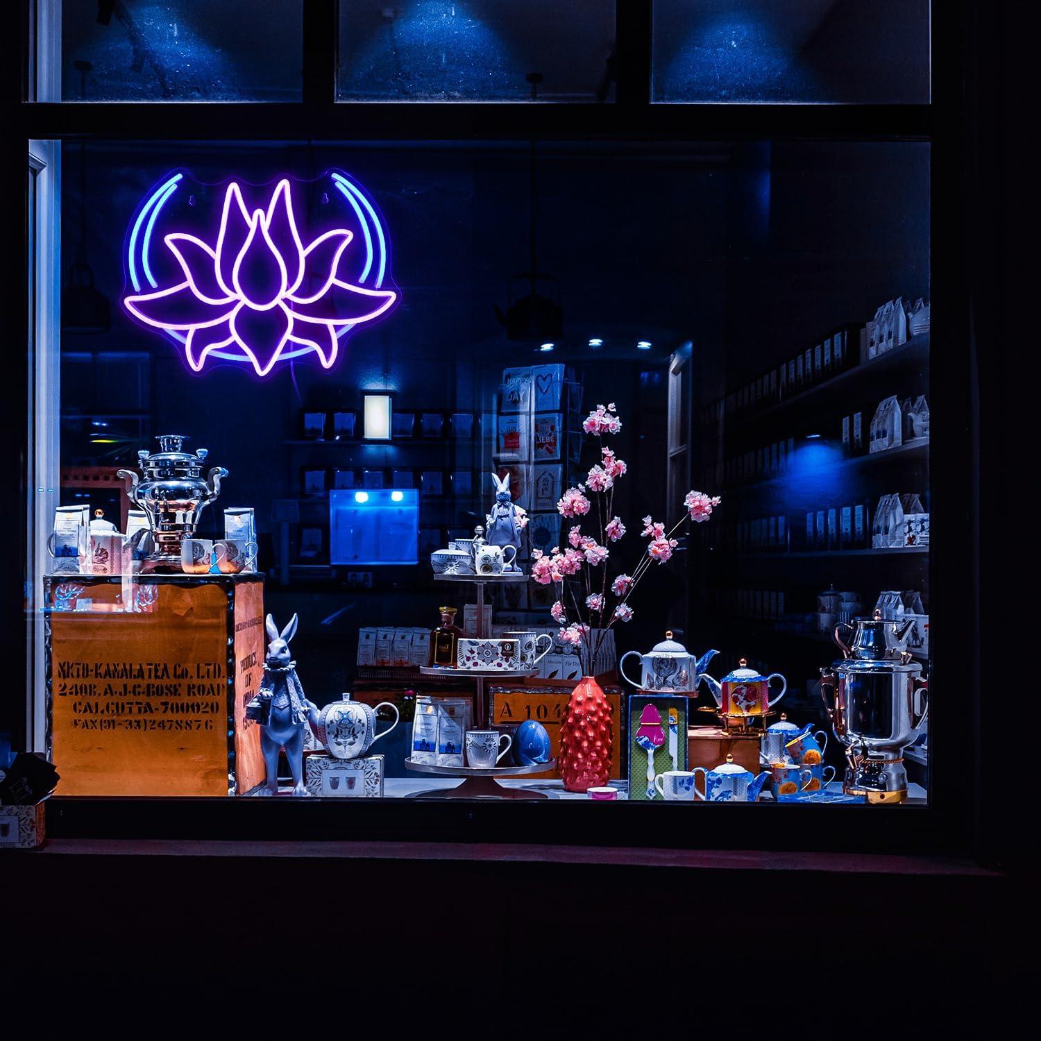 Luz de Neón Loto Lunar Regulable LED Azul Púrpura 42x32cm