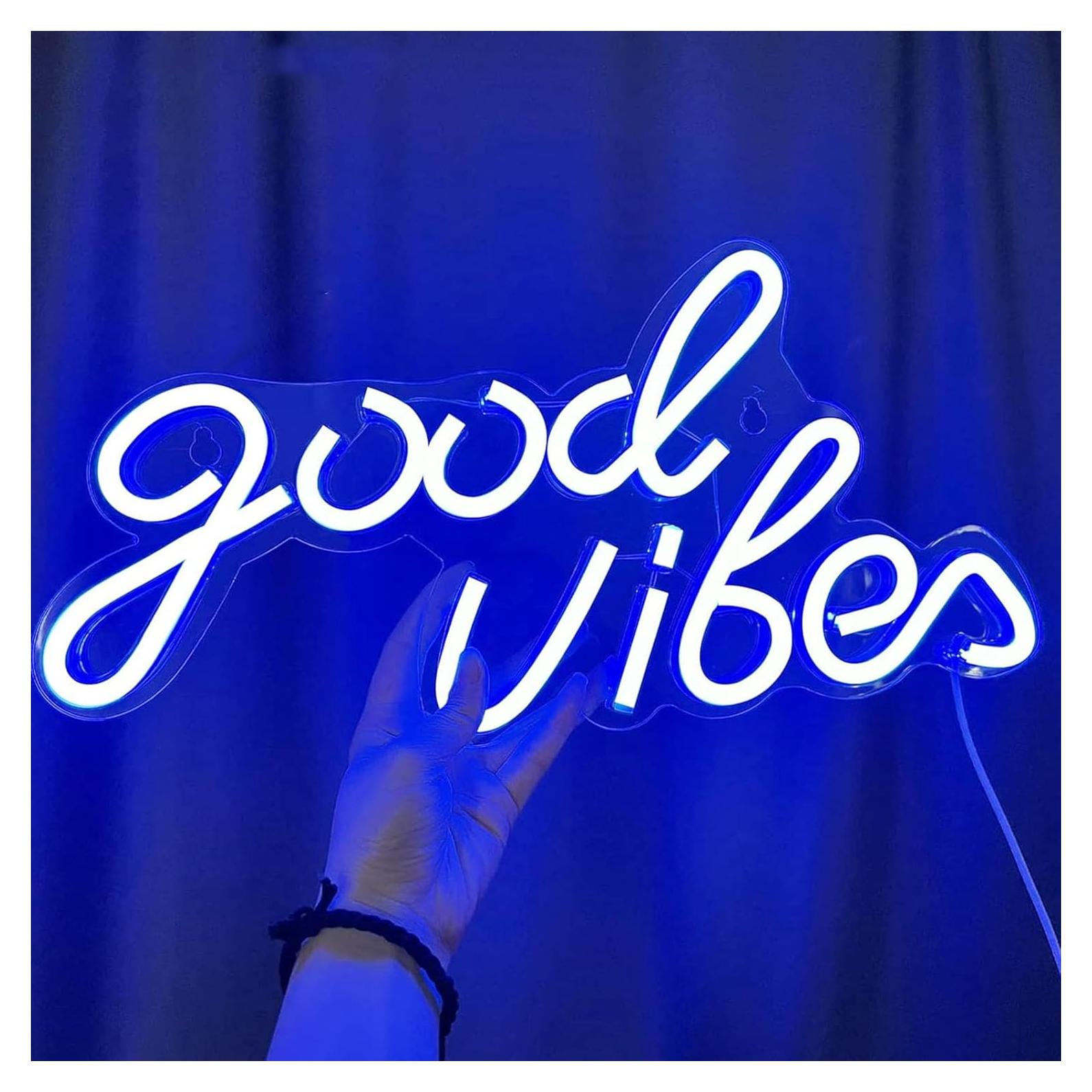 Letrero de Neón Buenas Vibras LED 40x24cm USB Azul