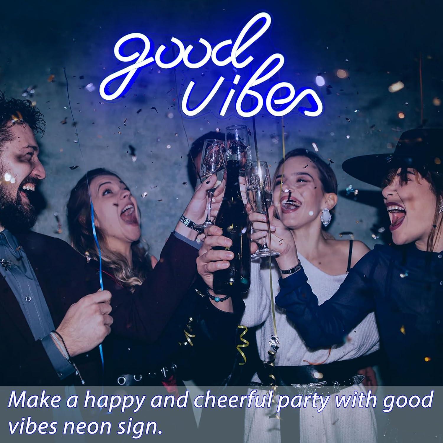 Letrero de Neón Buenas Vibras LED 40x24cm USB Azul