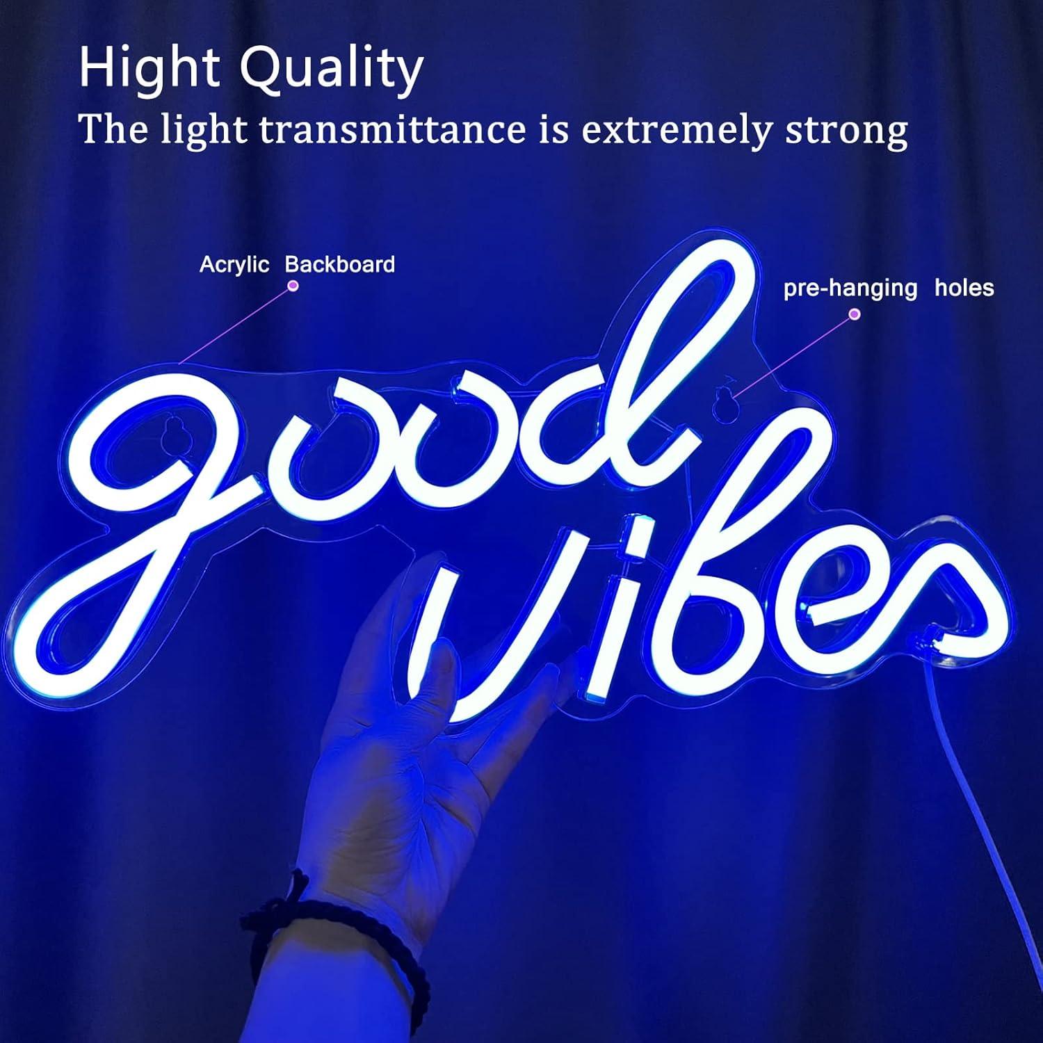 Letrero de Neón Buenas Vibras LED 40x24cm USB Azul