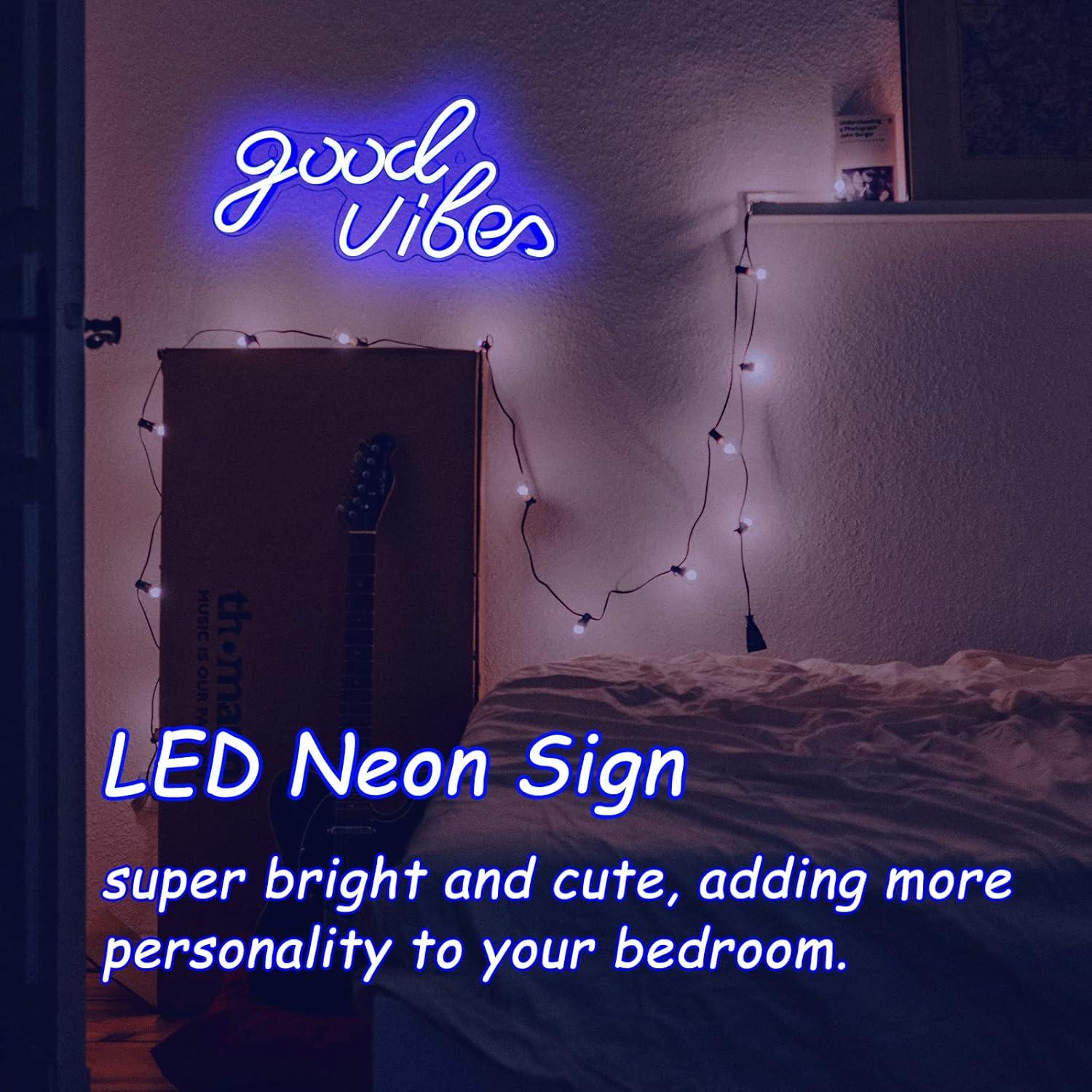 Letrero de Neón Buenas Vibras LED 40x24cm USB Azul