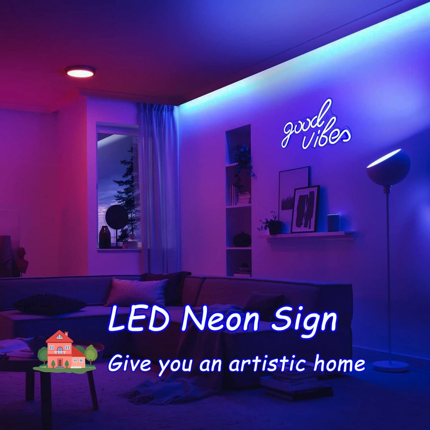 Letrero de Neón Buenas Vibras LED 40x24cm USB Azul