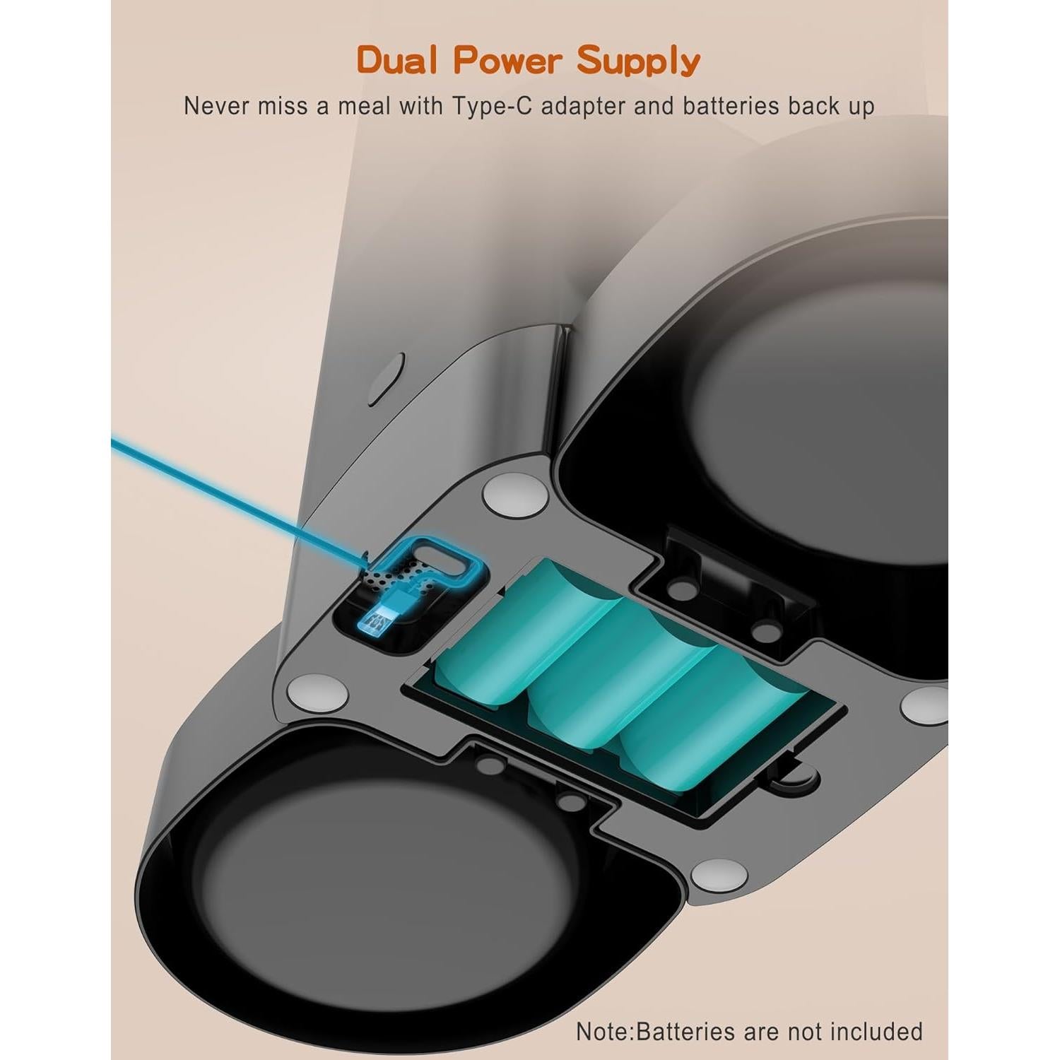 HoneyGuaridan Automatic Cat Feeder for Two Cats, Food Dispenser with Stainless Steel Bowl,Timed Cat Feeder Programmable 1-6 Meals Control, Dual Power Supply,10s Meal Call Black