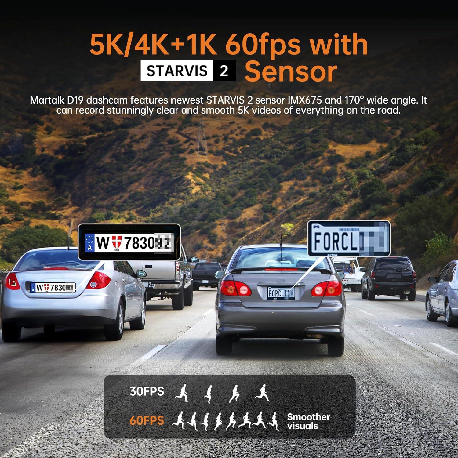 Cámara de tablero Martalk 5K 12" con GPS y visión nocturna