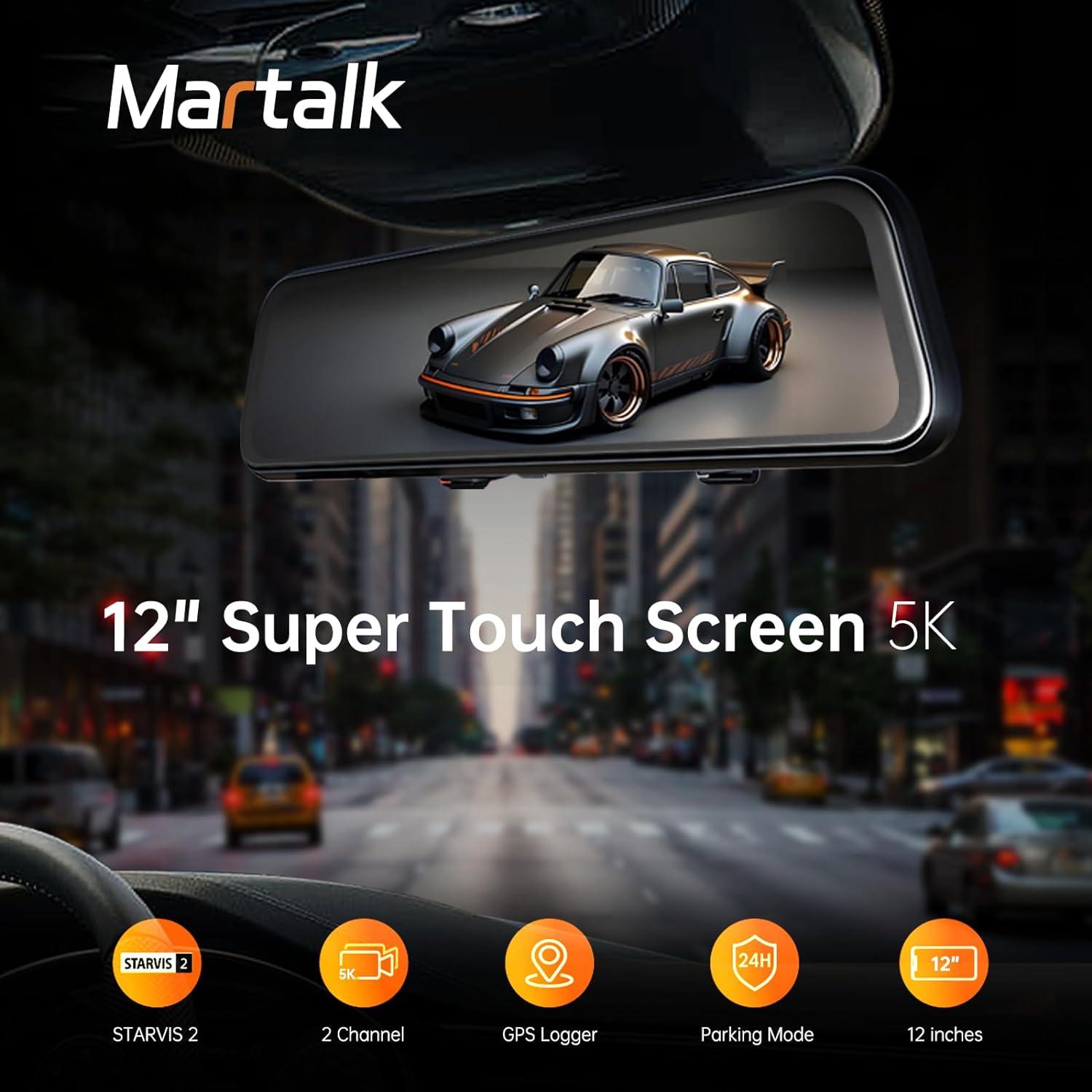Cámara de tablero Martalk 5K 12" con GPS y visión nocturna