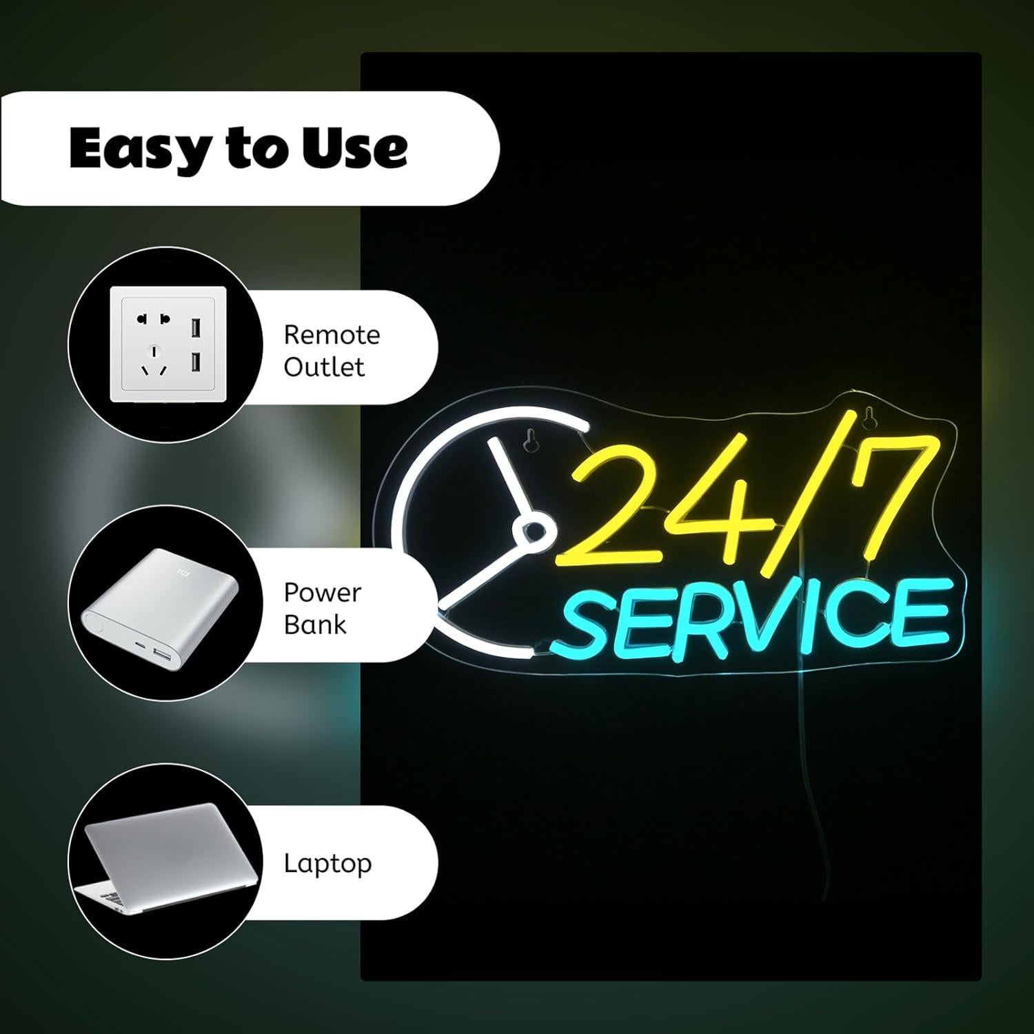 Cartel de Neón LED Abierto 24/7 JURONGYILU 41.91x22.86 cm