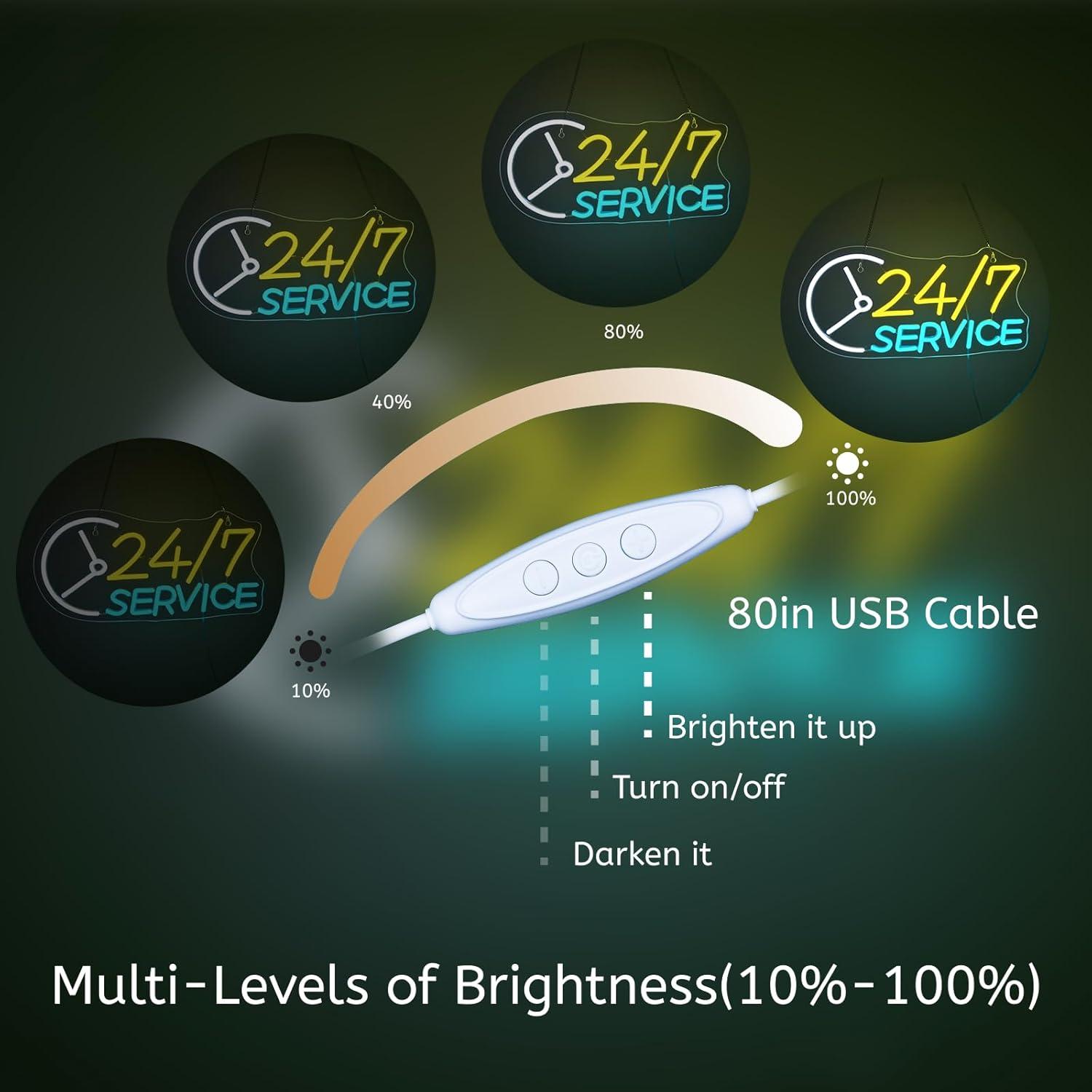 Cartel de Neón LED Abierto 24/7 JURONGYILU 41.91x22.86 cm