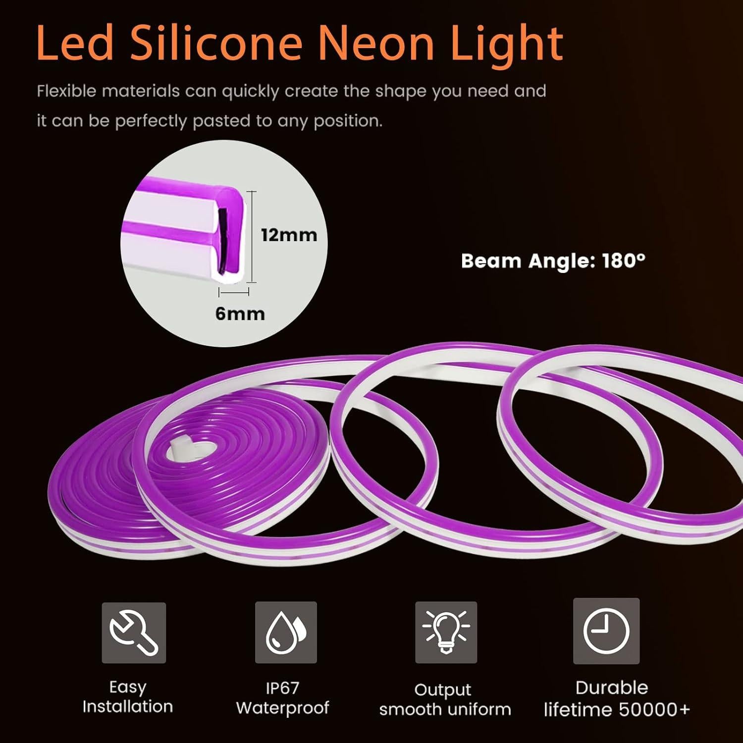 Luz de tira LED de neón morado 5M YM E-Bright IP67