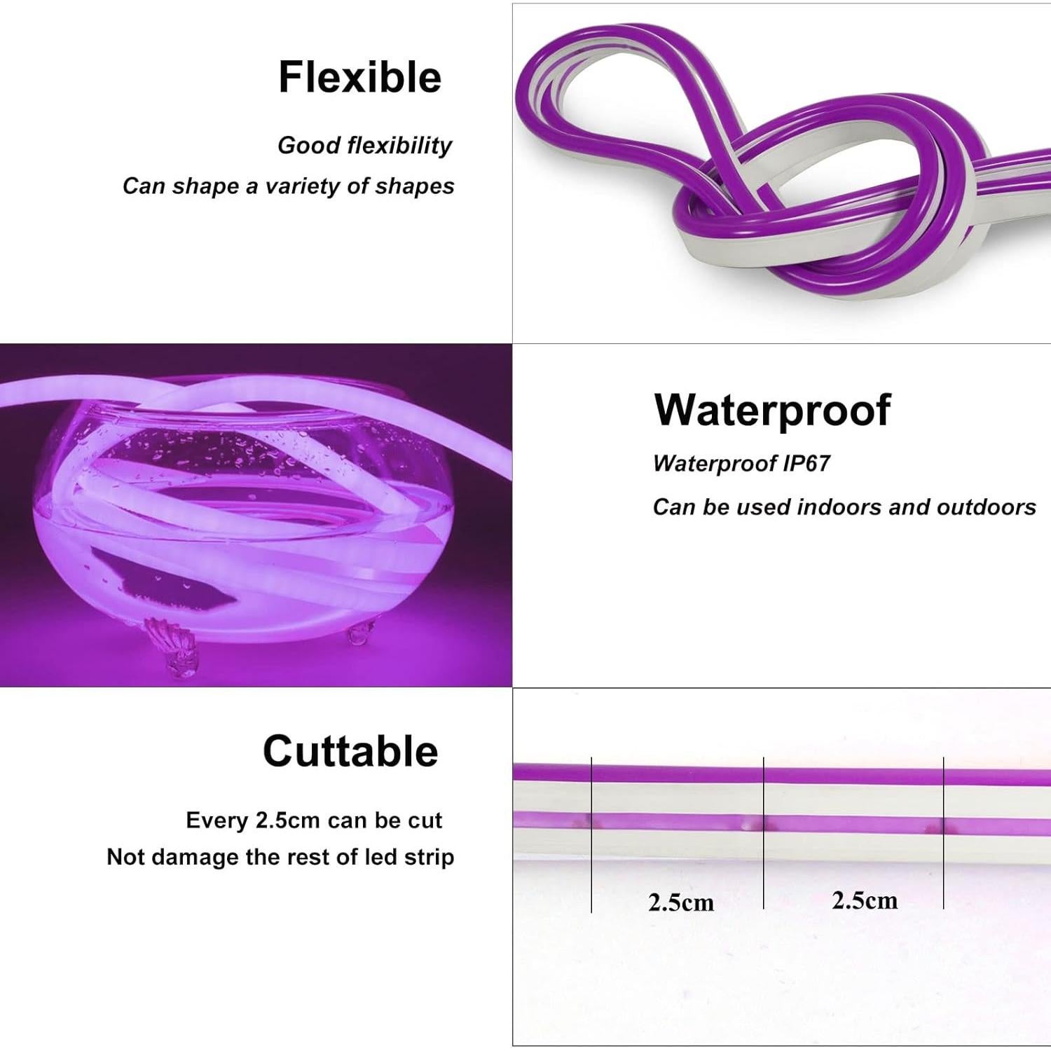 Luz de tira LED de neón morado 5M YM E-Bright IP67