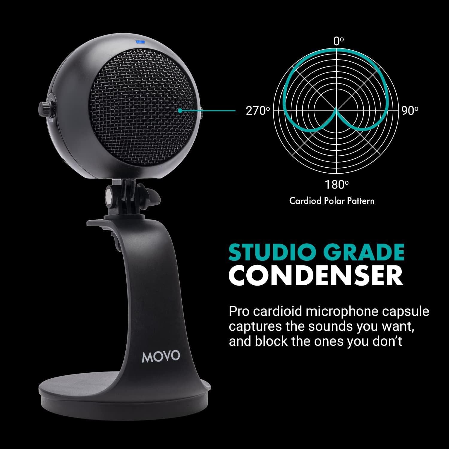 Micrófono USB Movo WebMic Negro - Condensador Cardioide para PC y Mac