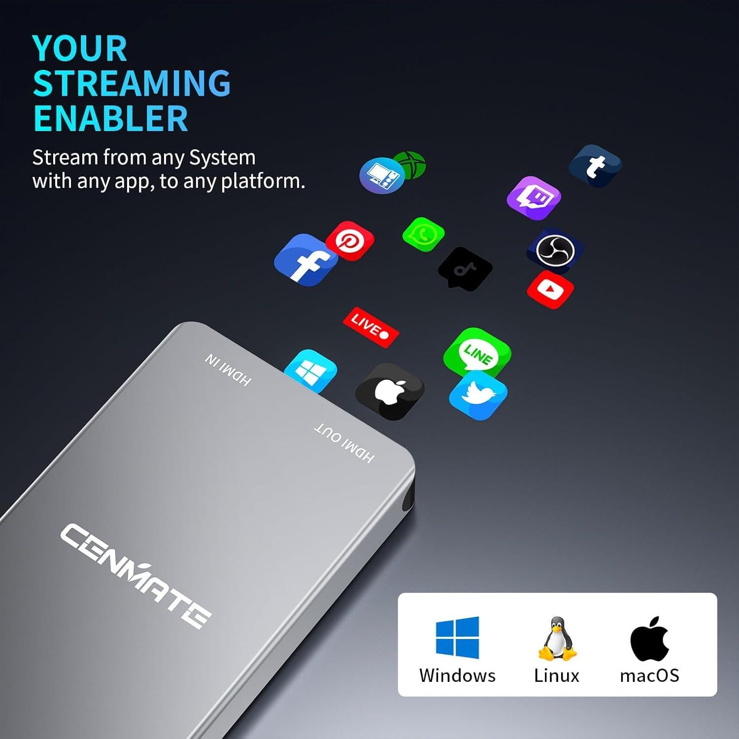 Tarjeta de Captura HDMI CENMATE 4K 30Hz USB 3.0 1080P 60FPS