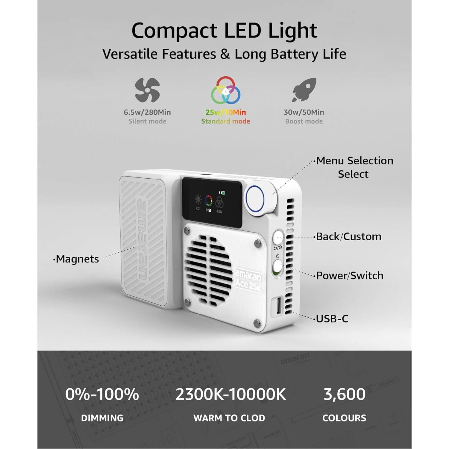 Kit Luz LED RGB amaran Ace 25c con Soporte Magnético y Mini Trípode