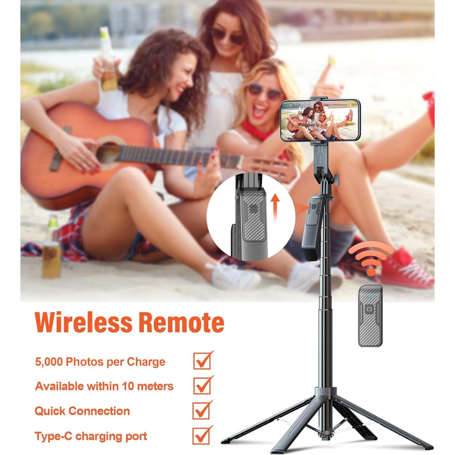 Trípode para Selfie Funxee 180 cm con Control Remoto y Luces LED