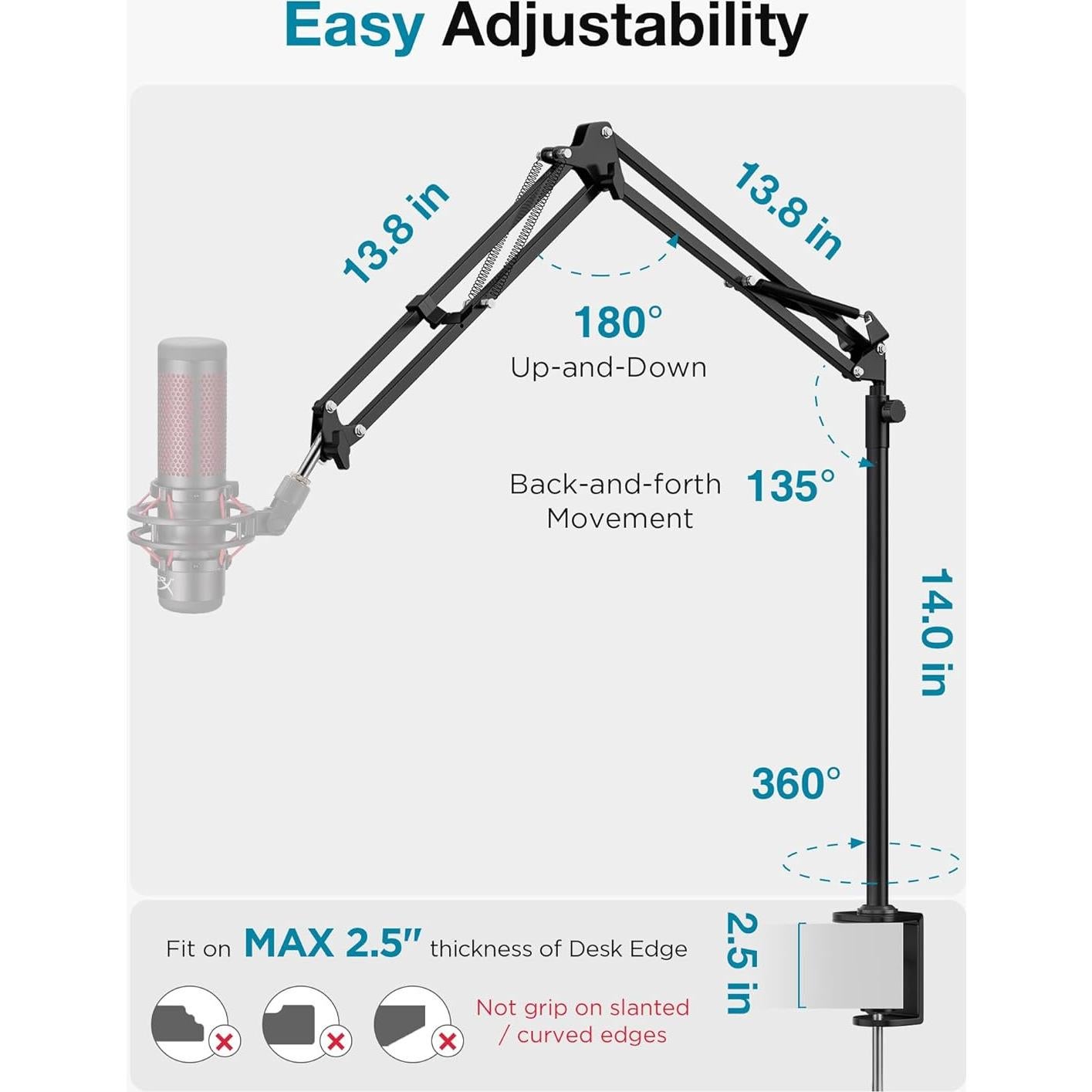 Soporte de Micrófono InnoGear Negro, Brazo Giratorio 360°