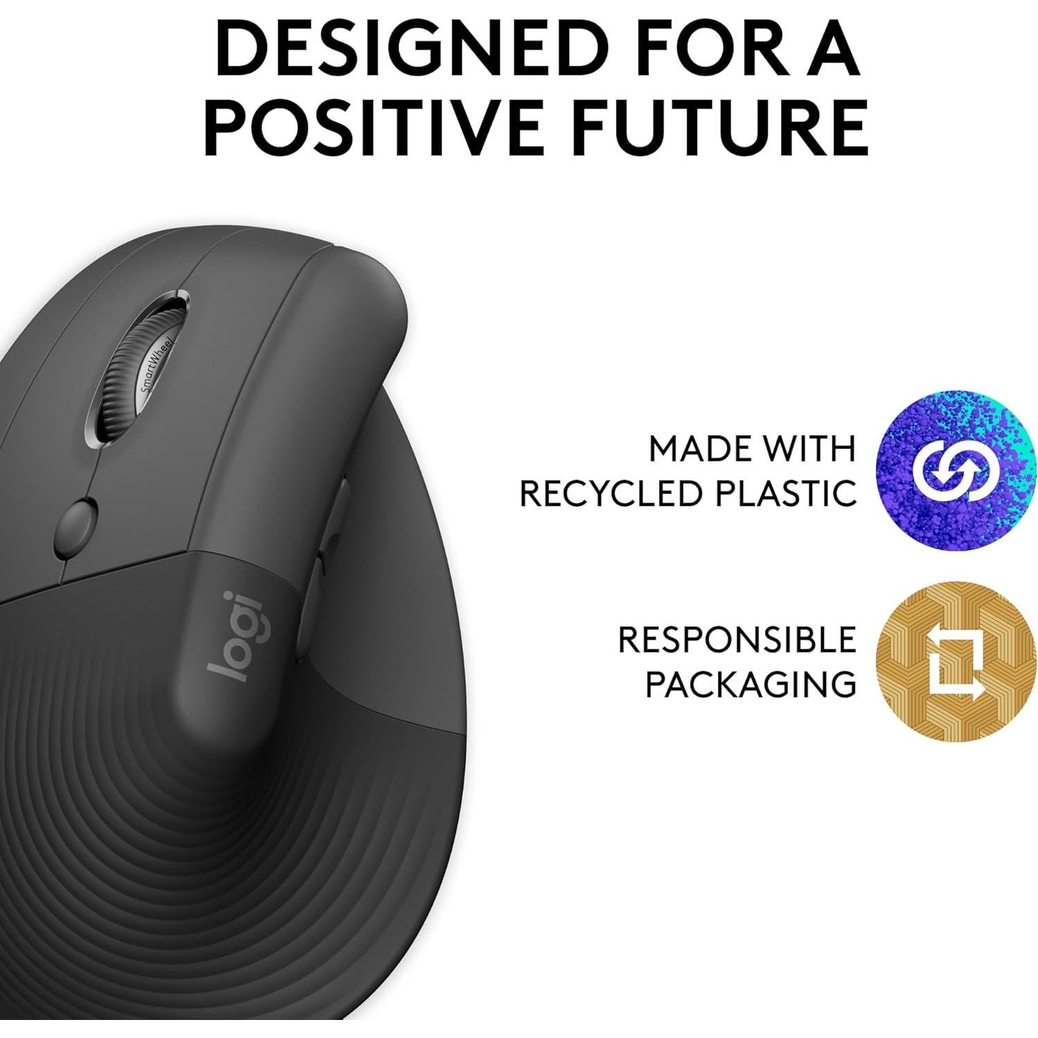 Mouse Ergonómico Vertical Logitech Lift para Mano Izquierda - Inalámbrico Bluetooth