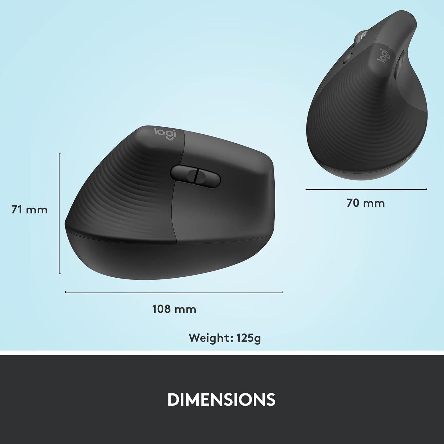 Mouse Ergonómico Vertical Logitech Lift para Mano Izquierda - Inalámbrico Bluetooth