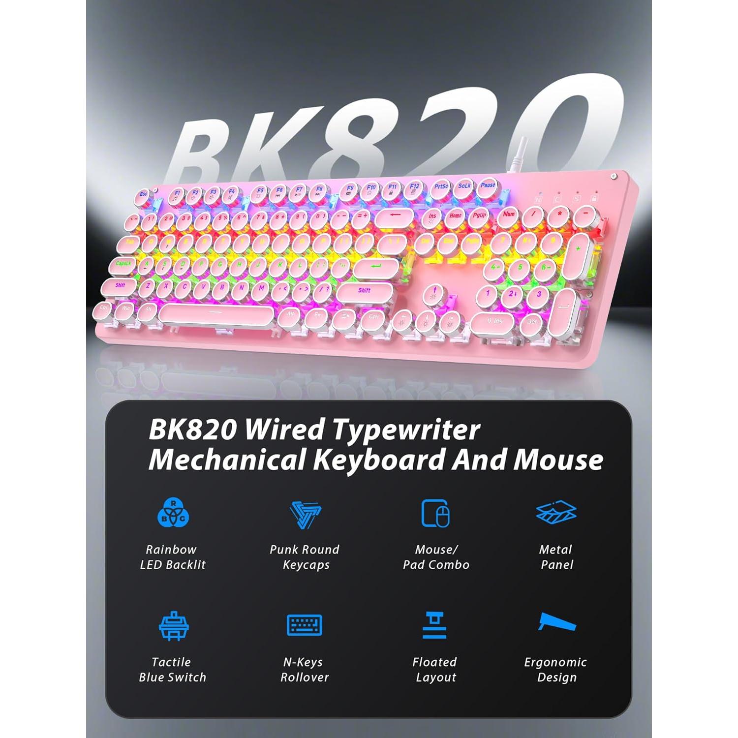 Combo Teclado Mecánico Retro Taiahiro 820 con Ratón RGB