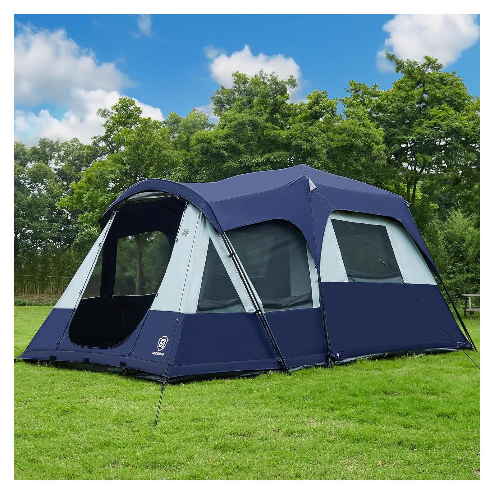 EVER ADVANCED 8 Person Blackout Cabin Tent, Camping Tent with Multi Room, Family Tent with Extra Porch and Rainfly, 2 Rooms Huge Portable Tent with Carry Bag, Water Resistant