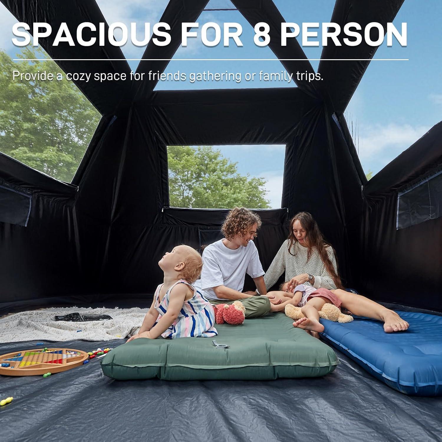 EVER ADVANCED 8 Person Blackout Cabin Tent, Camping Tent with Multi Room, Family Tent with Extra Porch and Rainfly, 2 Rooms Huge Portable Tent with Carry Bag, Water Resistant