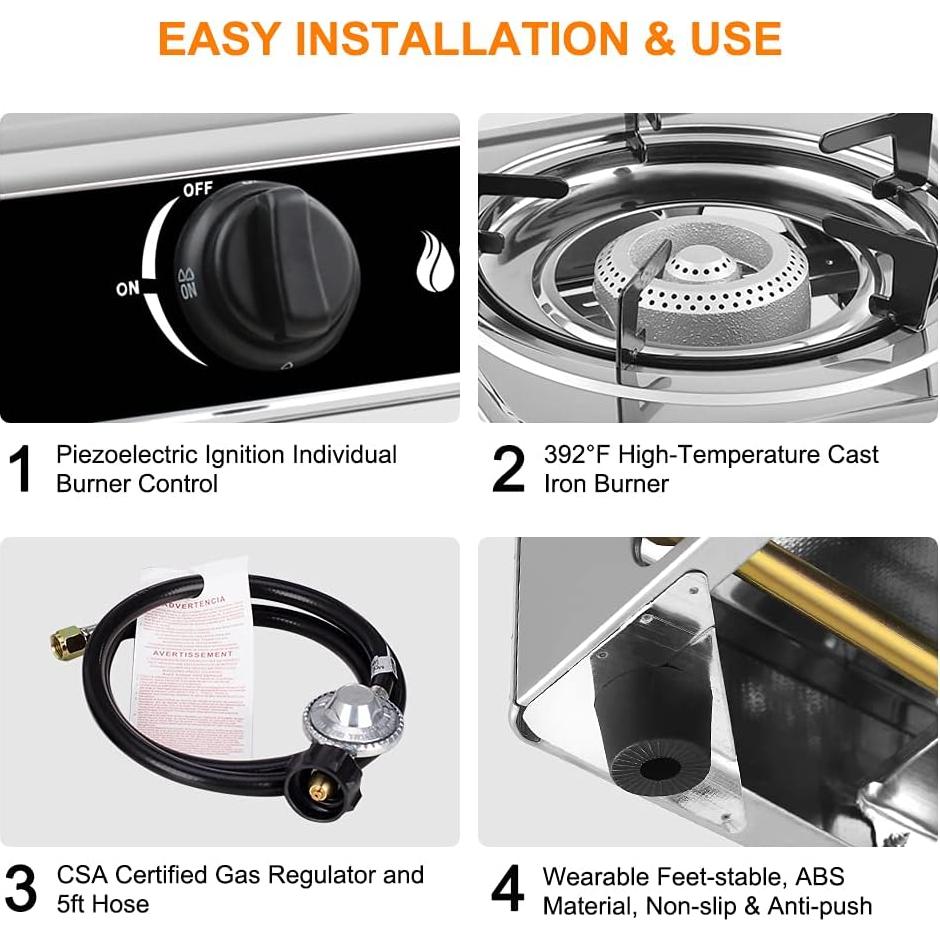 Estufa de Gas Portátil Camplux 1 Quemador Acero Inoxidable 9,800 BTU