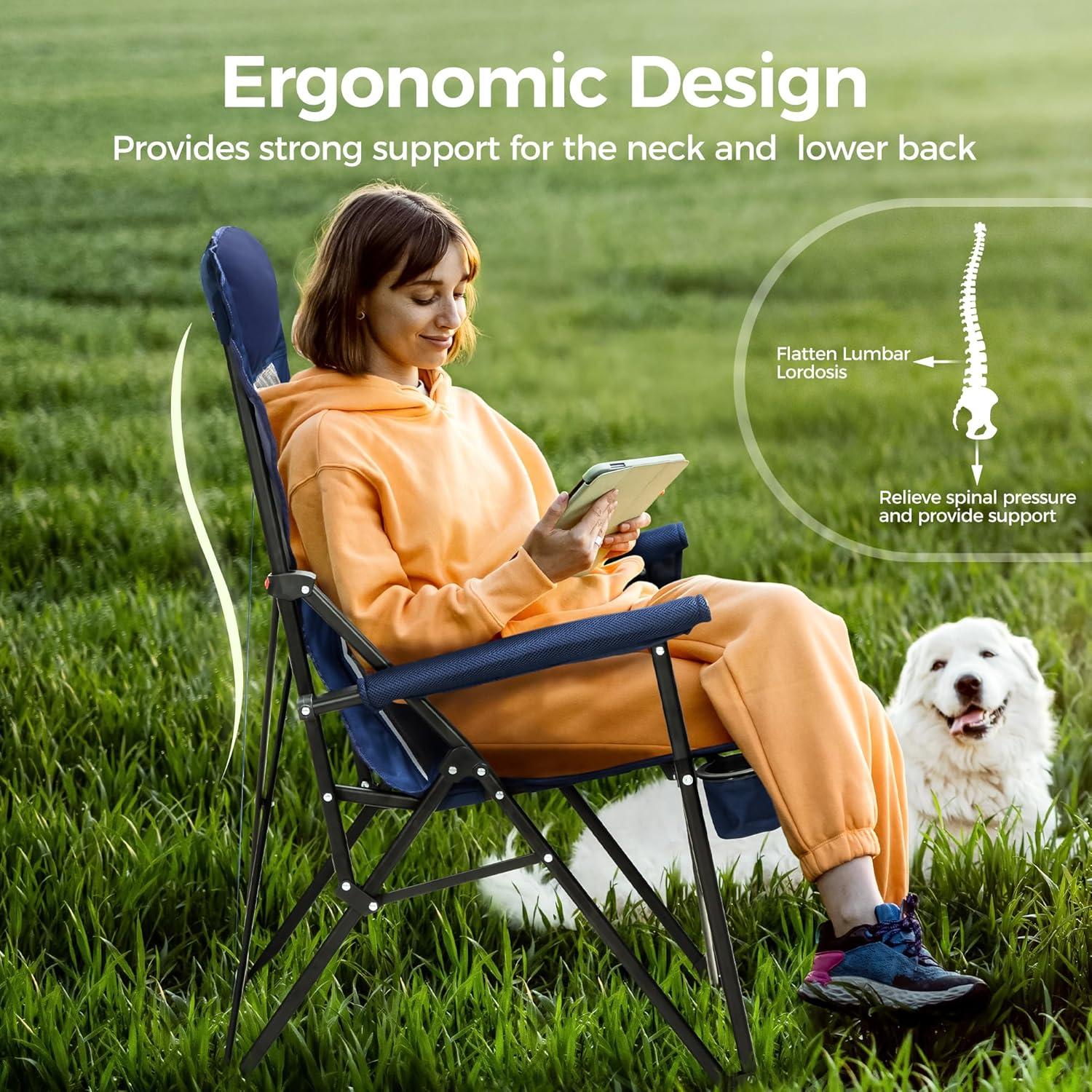 Silla de Camping Plegable ALPHA CAMP Azul Marino 227kg