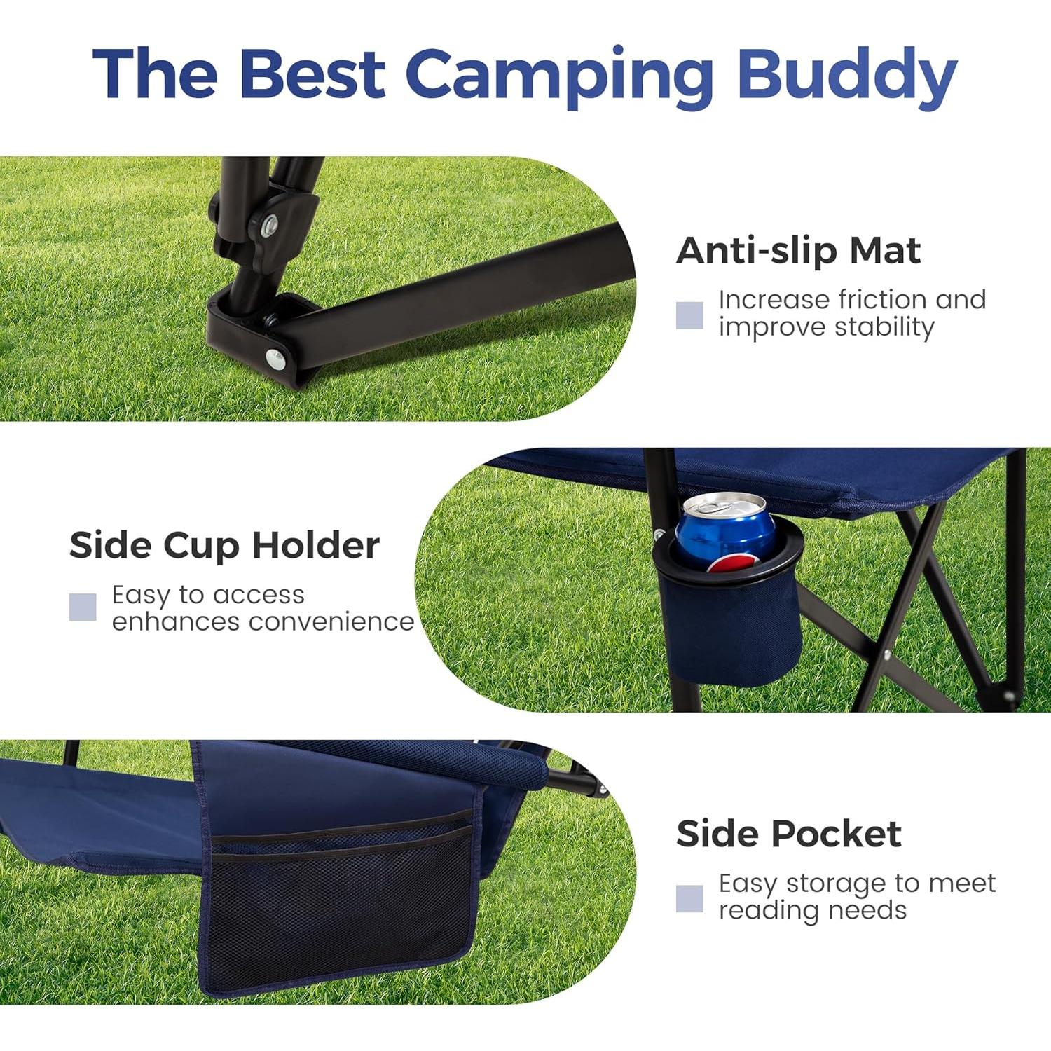 Silla de Camping Plegable ALPHA CAMP Azul Marino 227kg