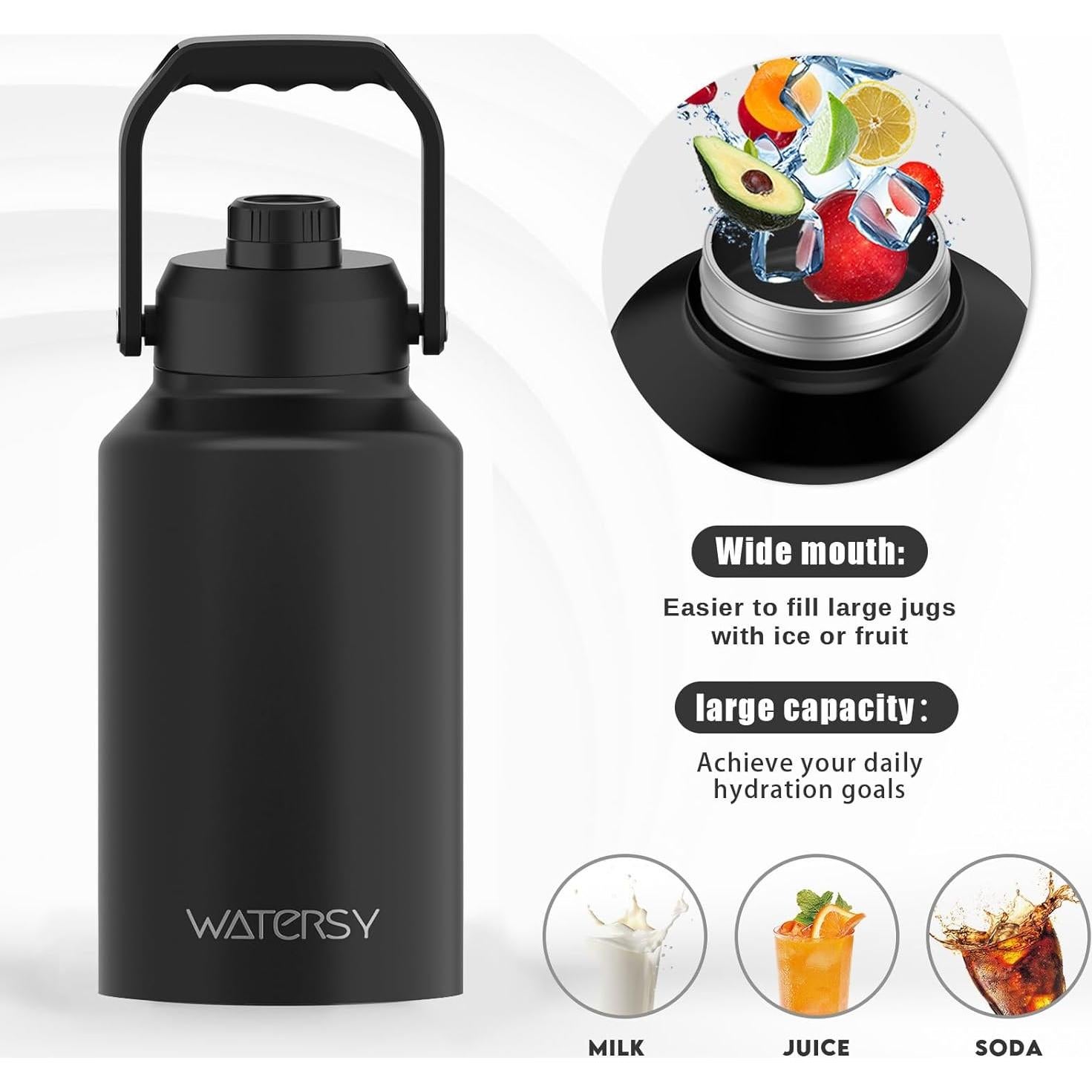 Botella de Agua Aislada WATERSY 2.57L Negra, Doble Pared