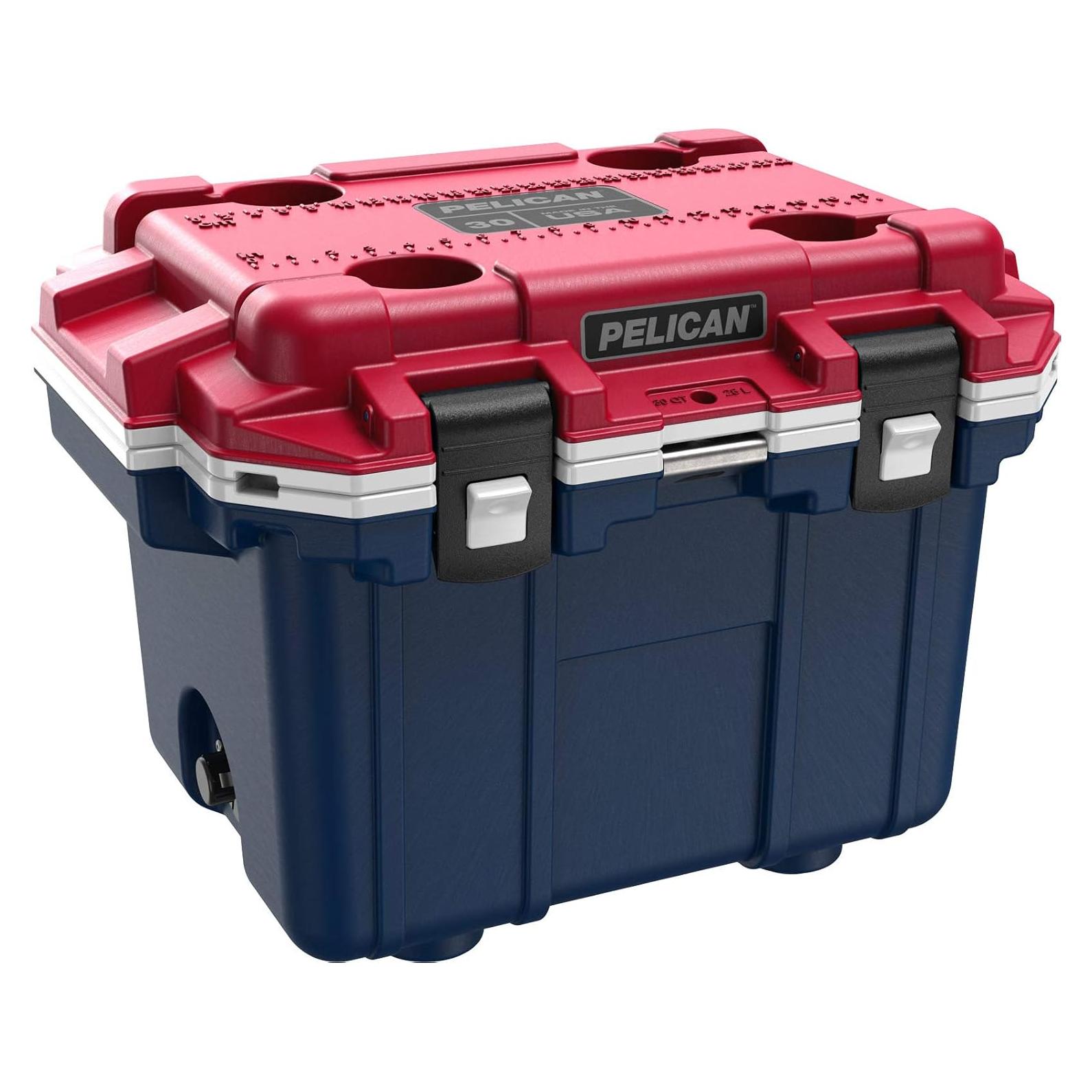 Enfriador Pelican 30QT Azul/Rojo/Blanco - 30 Cuartos