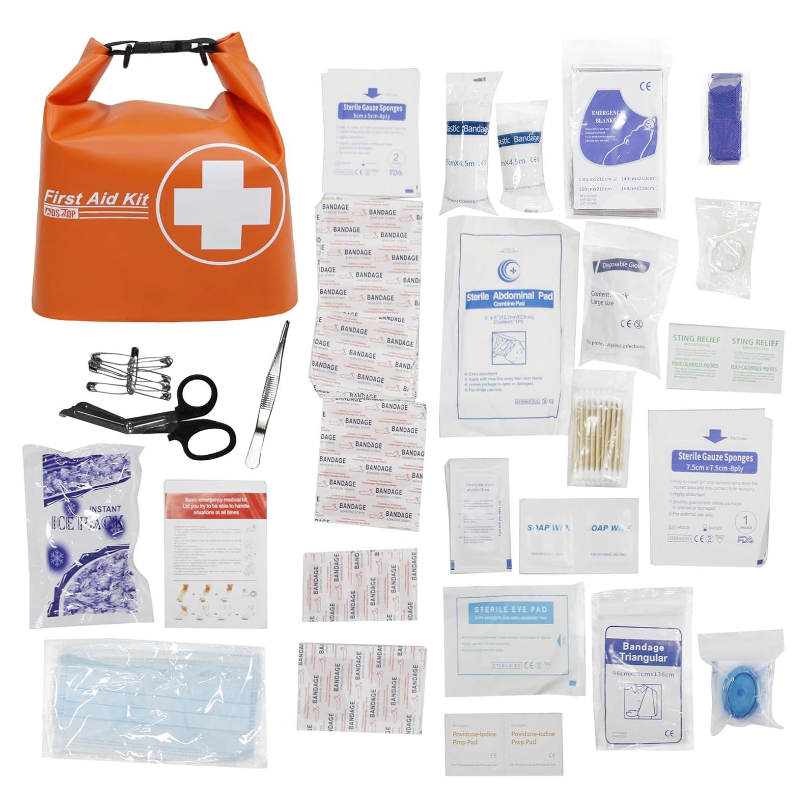 Waterproof First Aid Kit, Lightweight Boat Dry Bag, Medical Kit Emergency Survival Kit for Backpacking, Hiking, Travel, Car, Fishing, Kayak, Floating, Swimming, Camping, Cycling, Climbing(Orange)