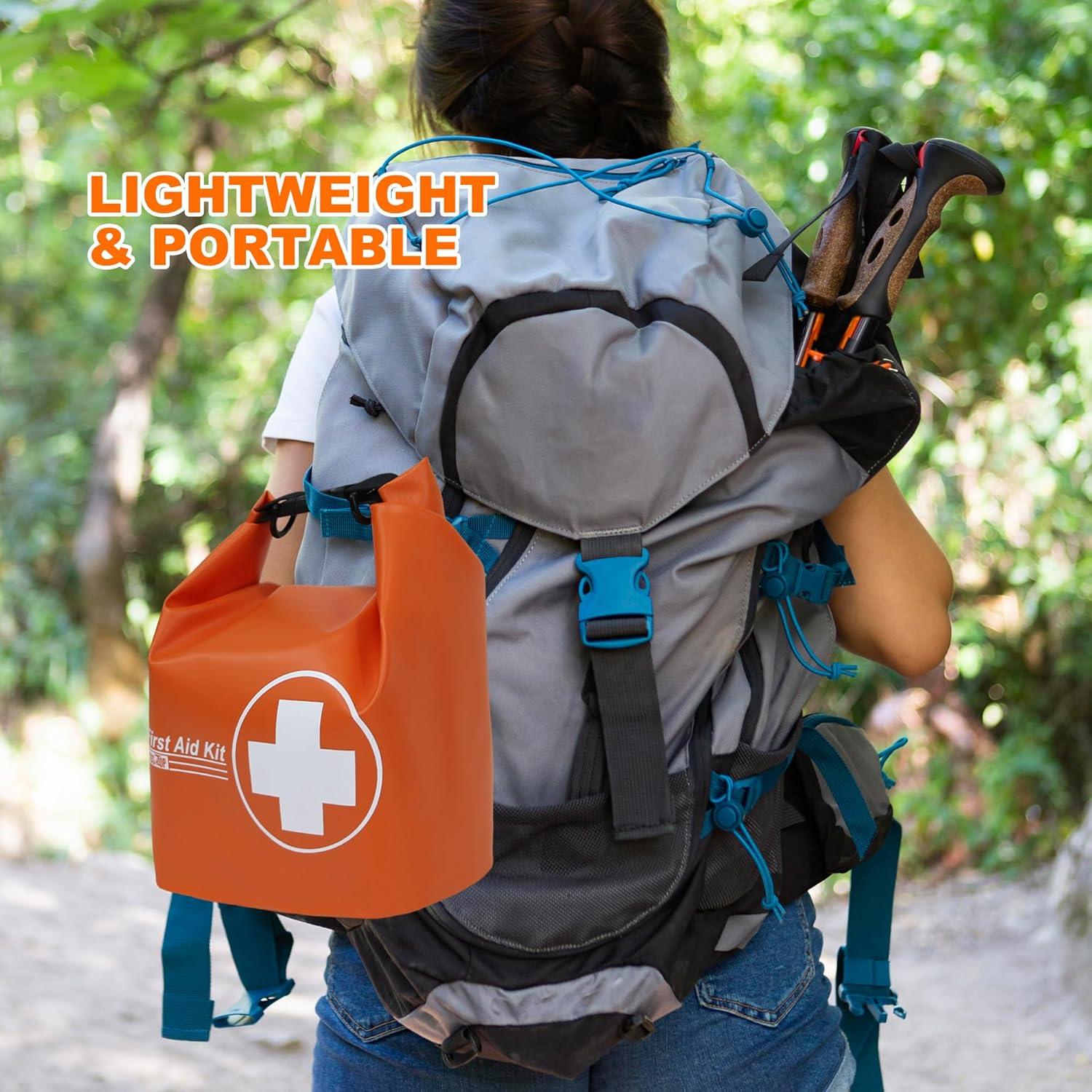 Waterproof First Aid Kit, Lightweight Boat Dry Bag, Medical Kit Emergency Survival Kit for Backpacking, Hiking, Travel, Car, Fishing, Kayak, Floating, Swimming, Camping, Cycling, Climbing(Orange)