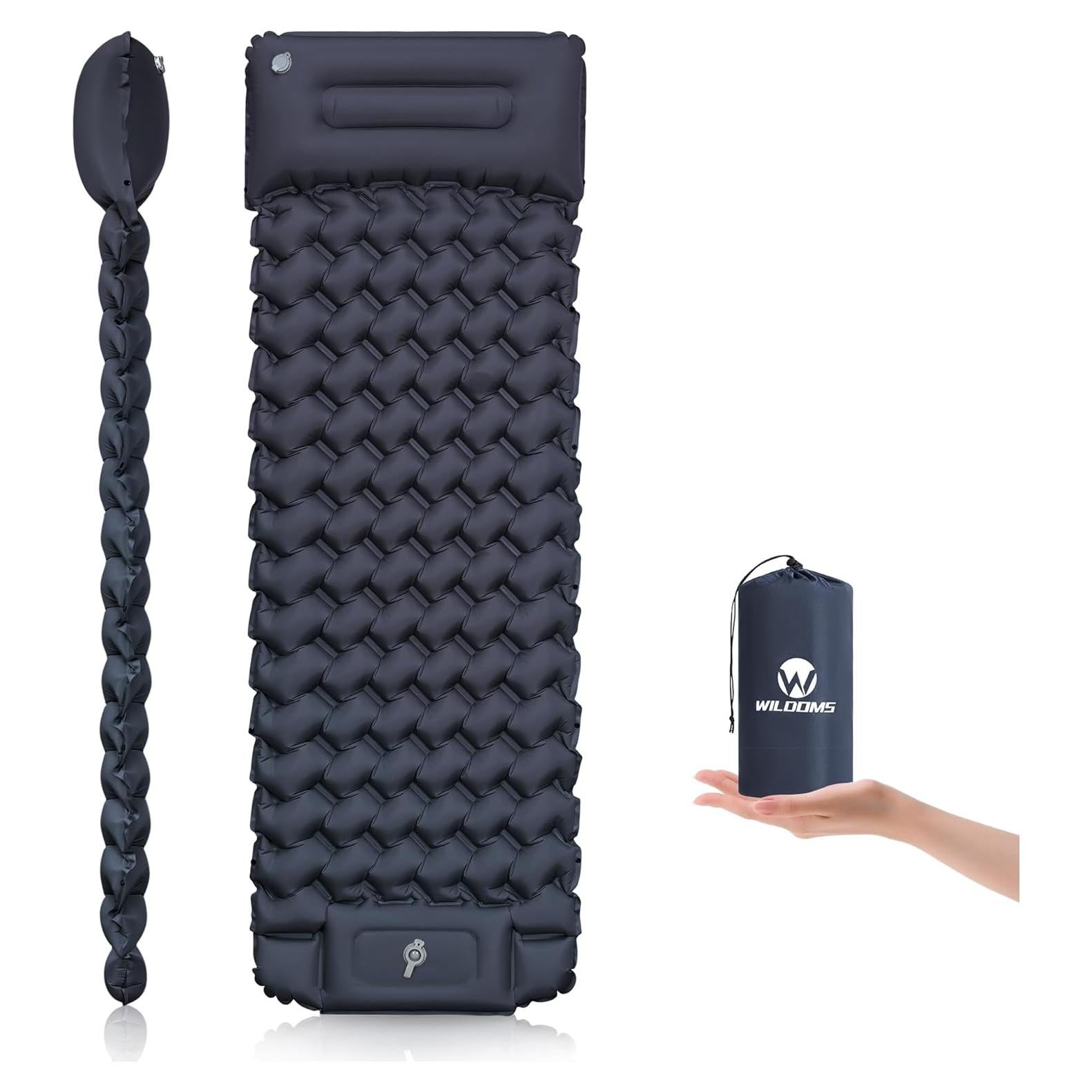 Colchoneta Inflable WILDOMS 4" (10.16 cm) con Almohada Azul