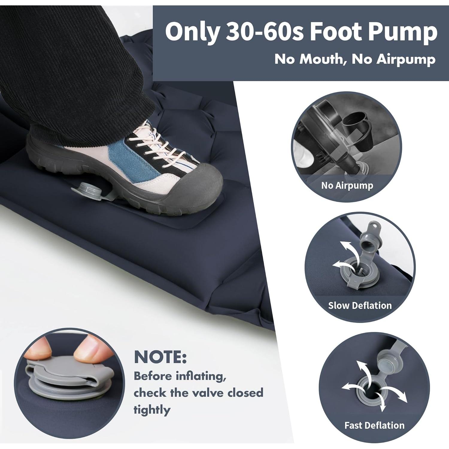 Colchoneta Inflable WILDOMS 4" (10.16 cm) con Almohada Azul