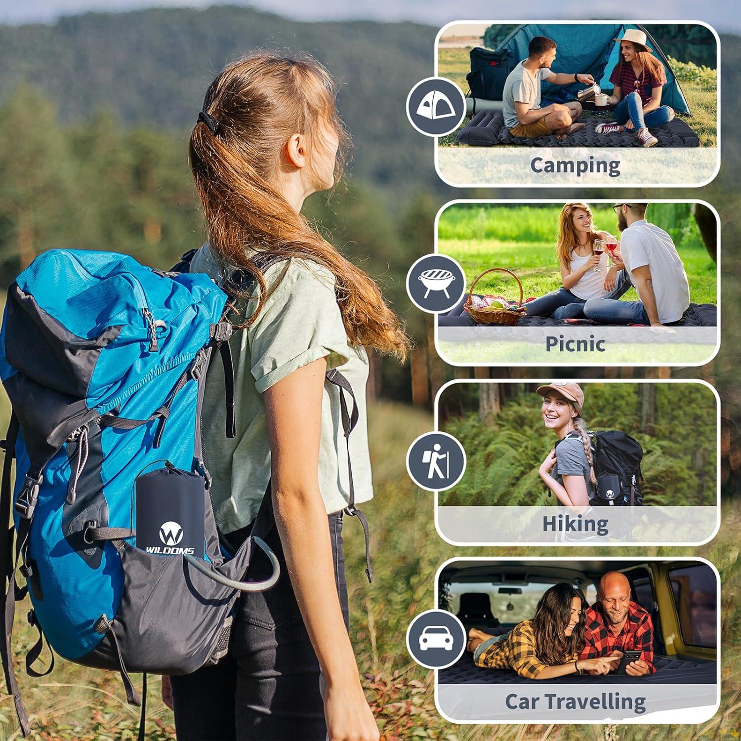 Colchoneta Inflable WILDOMS 4" (10.16 cm) con Almohada Azul