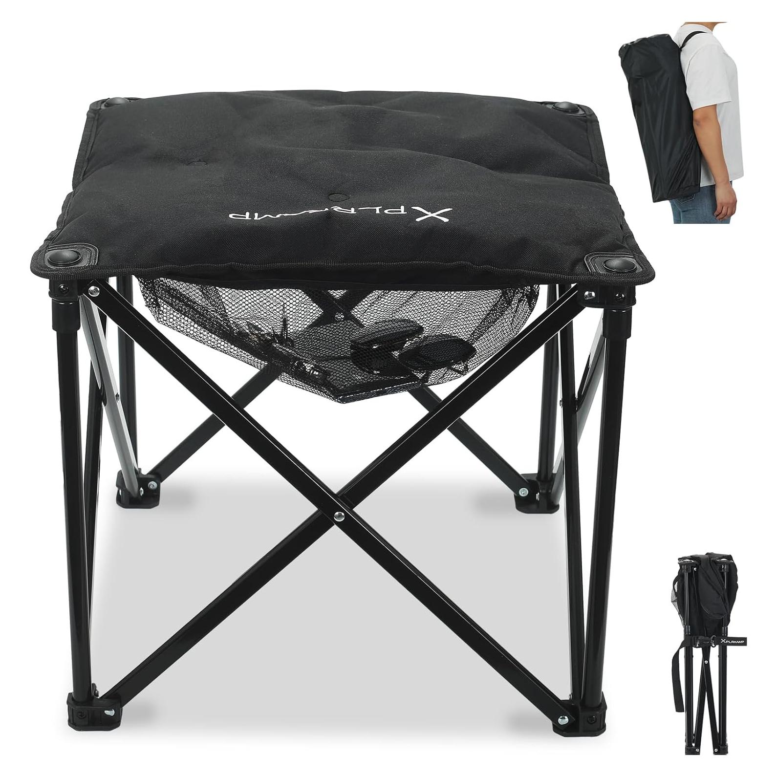 Padded Camping Stool, 18 Inch Oversized Camping Foot Rest, 500lb Camping Chairs Outdoor Footstool Portable Camping Ottoman for Camping Gardening Fishing w/Storage Net Carry Bag (1, Black)