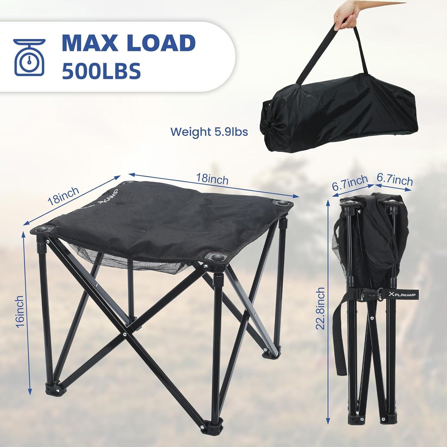 Padded Camping Stool, 18 Inch Oversized Camping Foot Rest, 500lb Camping Chairs Outdoor Footstool Portable Camping Ottoman for Camping Gardening Fishing w/Storage Net Carry Bag (1, Black)