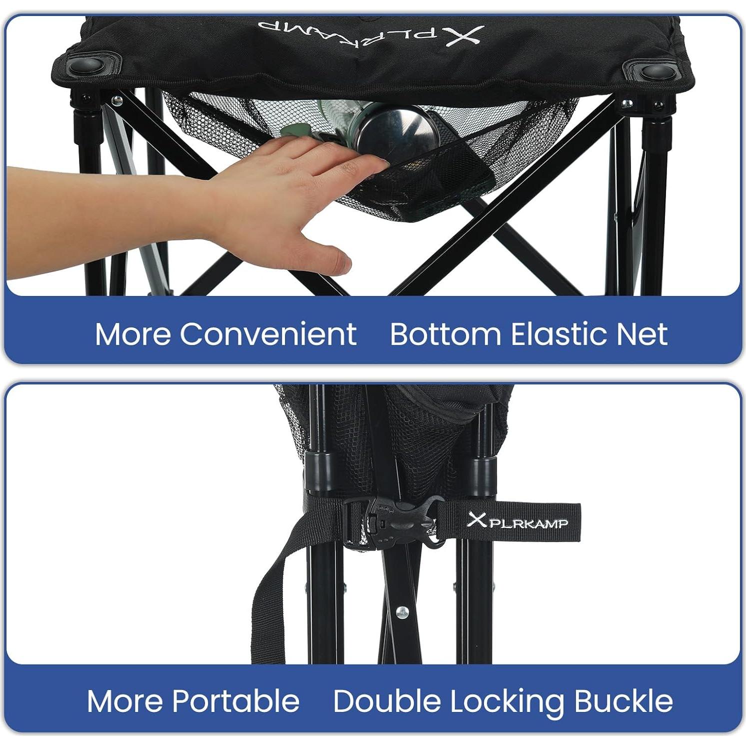 Padded Camping Stool, 18 Inch Oversized Camping Foot Rest, 500lb Camping Chairs Outdoor Footstool Portable Camping Ottoman for Camping Gardening Fishing w/Storage Net Carry Bag (1, Black)