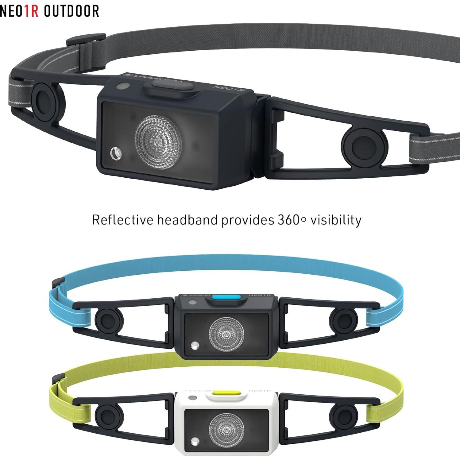 Ledlenser NEO1R LED headlamp for Jogging, Running lamp, Running, 250 lumens, Compact, Ultra-Light 39g, Near and far, Rechargeable, Reflective Headband, red Front Light (Black)