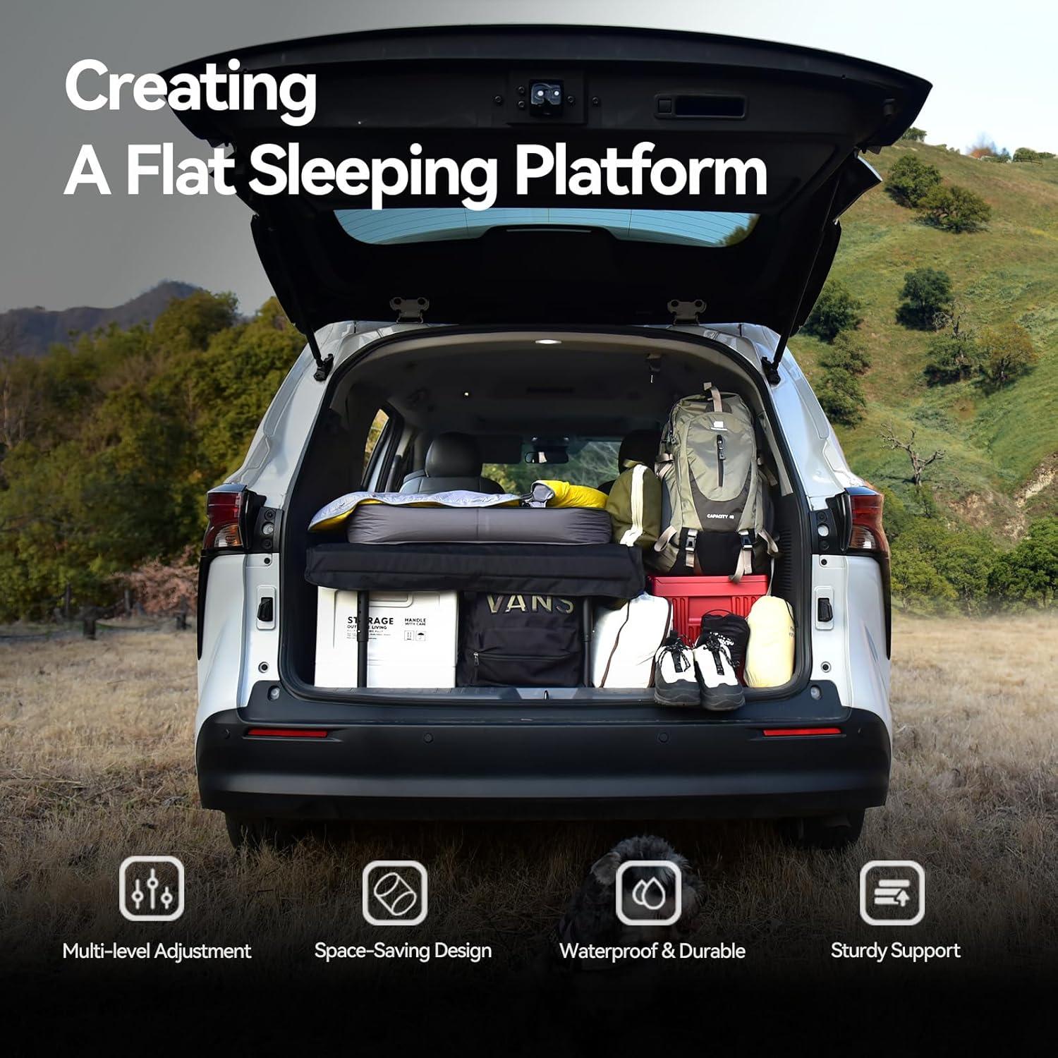 Folding Camping Cot for Universal SUV Truck MVP,Car Bed with Adjustable Leg and Length 600D Oxford Non Inflatable Air Mattress,Sleeping Platform for Traveling Black(Short Legs)