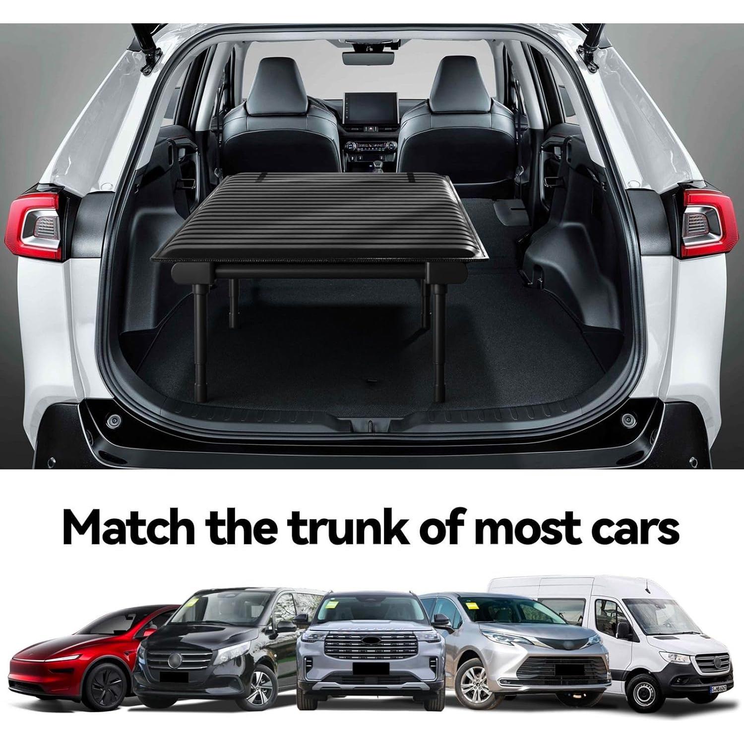 Folding Camping Cot for Universal SUV Truck MVP,Car Bed with Adjustable Leg and Length 600D Oxford Non Inflatable Air Mattress,Sleeping Platform for Traveling Black(Short Legs)