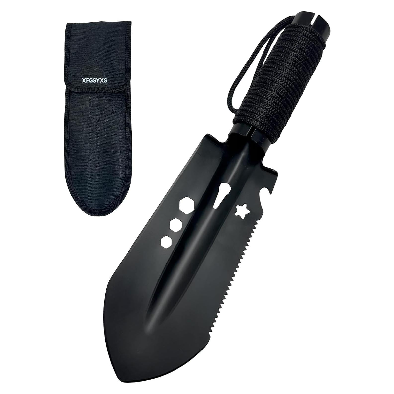 Pala de Camping Compacta XFGSYXS, Acero Inoxidable, Negra