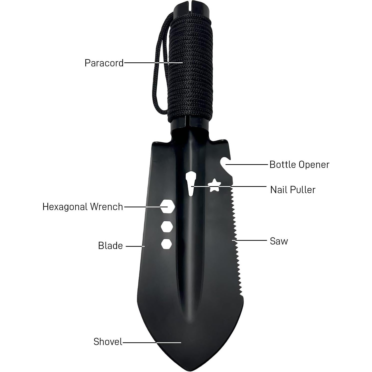 Pala de Camping Compacta XFGSYXS, Acero Inoxidable, Negra