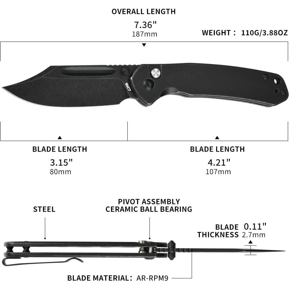 Cuchillo Plegable CJRB Bowie Pyrite 8 cm Acero Negro EDC