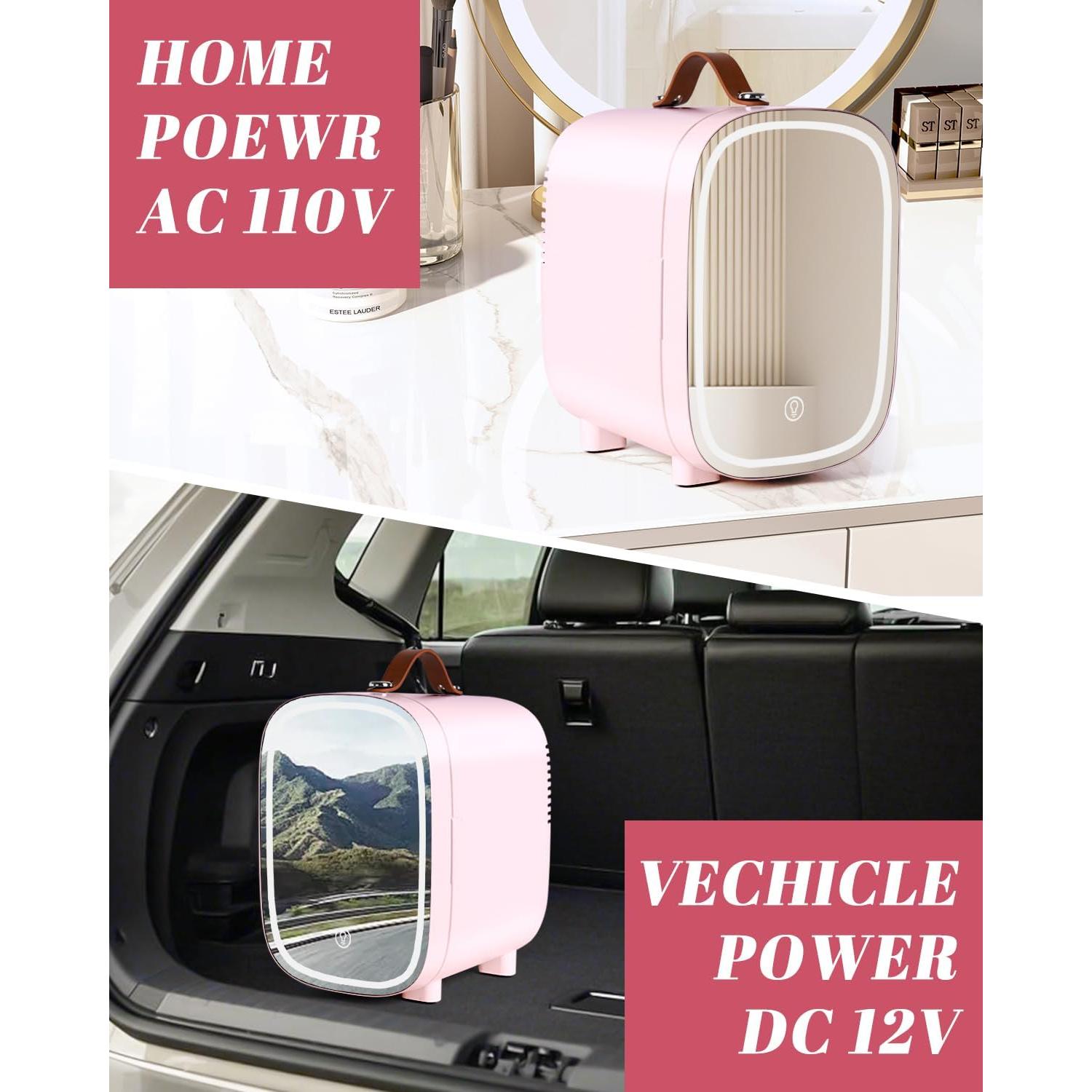 Mini Nevera Portátil FANSEXPERT 4L con Espejo LED Rosa