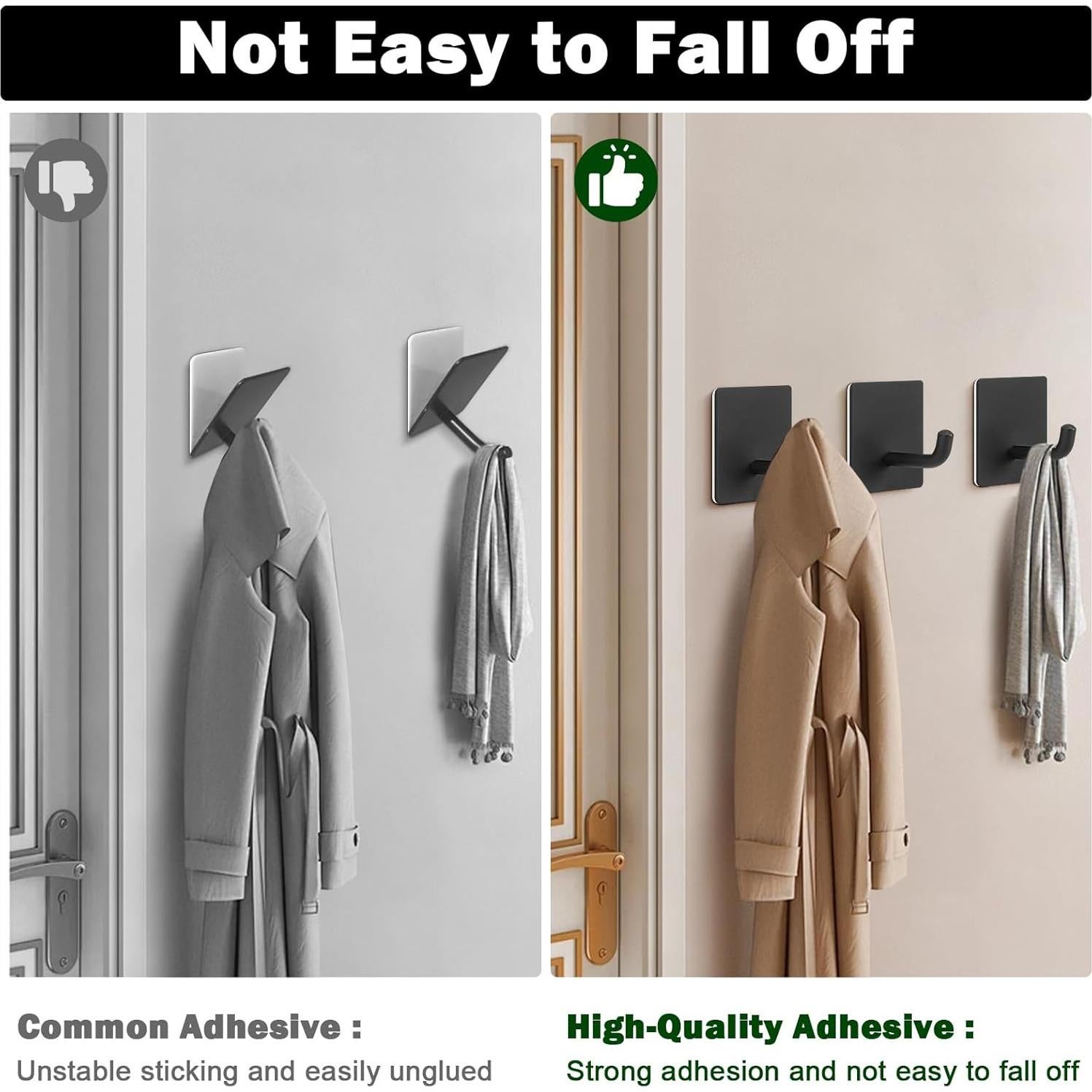 Ganchos Adhesivos Livabber de Acero Inoxidable 304 Negro - 6 Paquetes