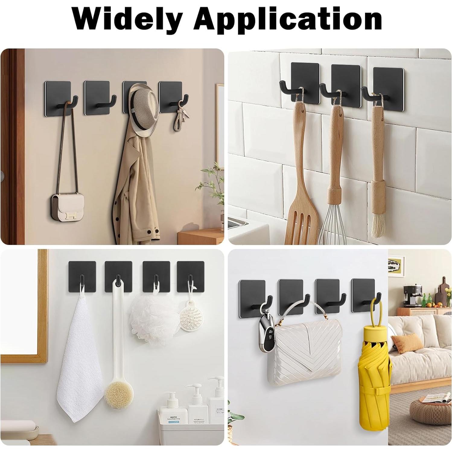 Ganchos Adhesivos Livabber de Acero Inoxidable 304 Negro - 6 Paquetes