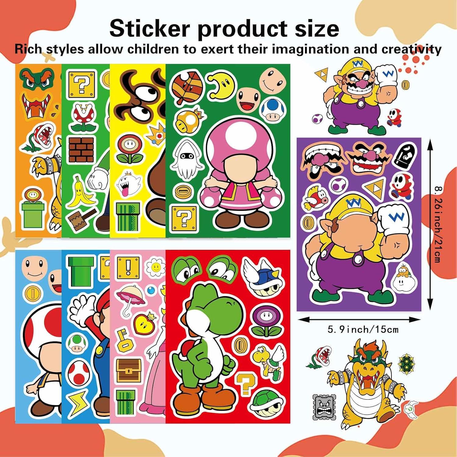 36 Hojas Stickers Mario para Hacer Caras - Manualidades Niños