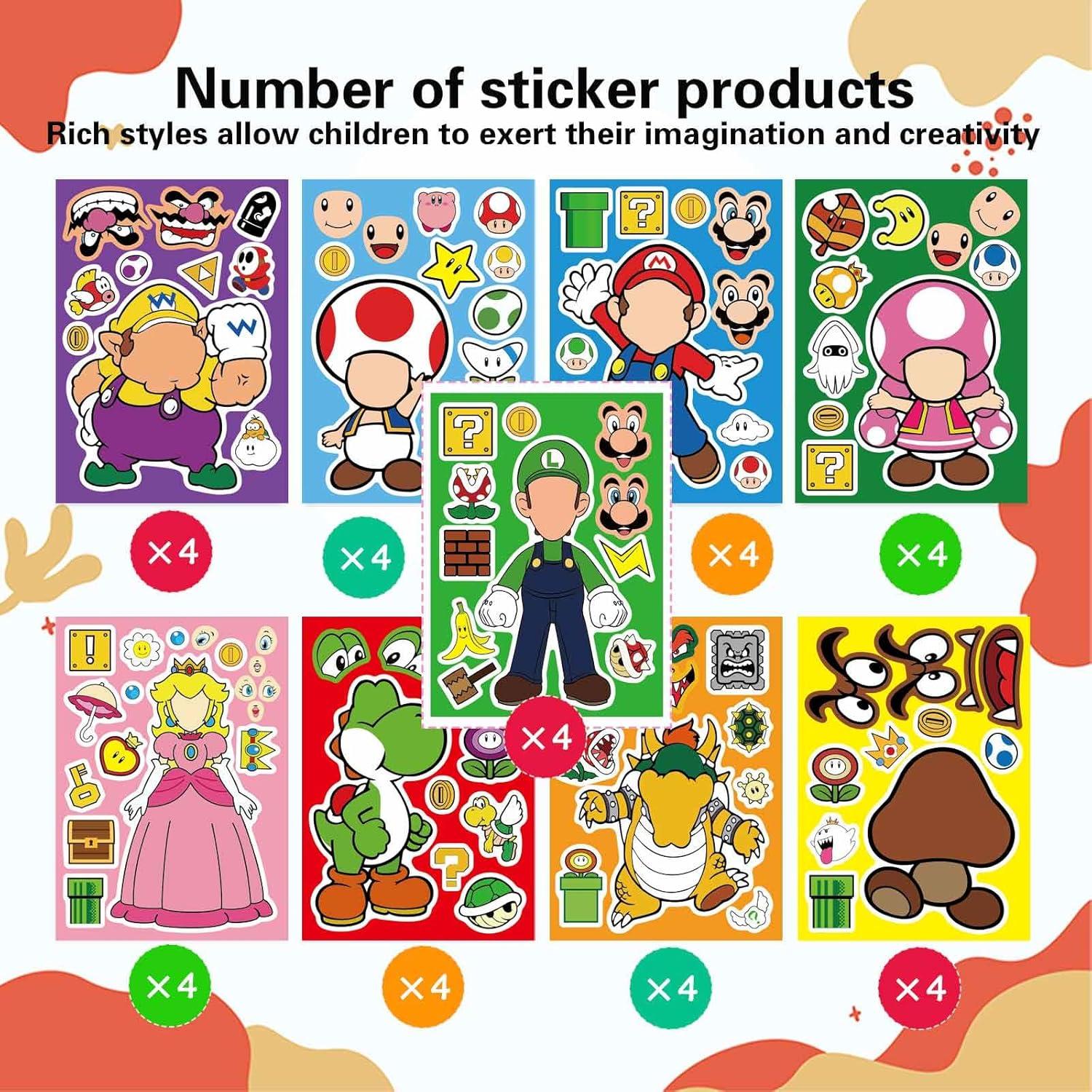 36 Hojas Stickers Mario para Hacer Caras - Manualidades Niños