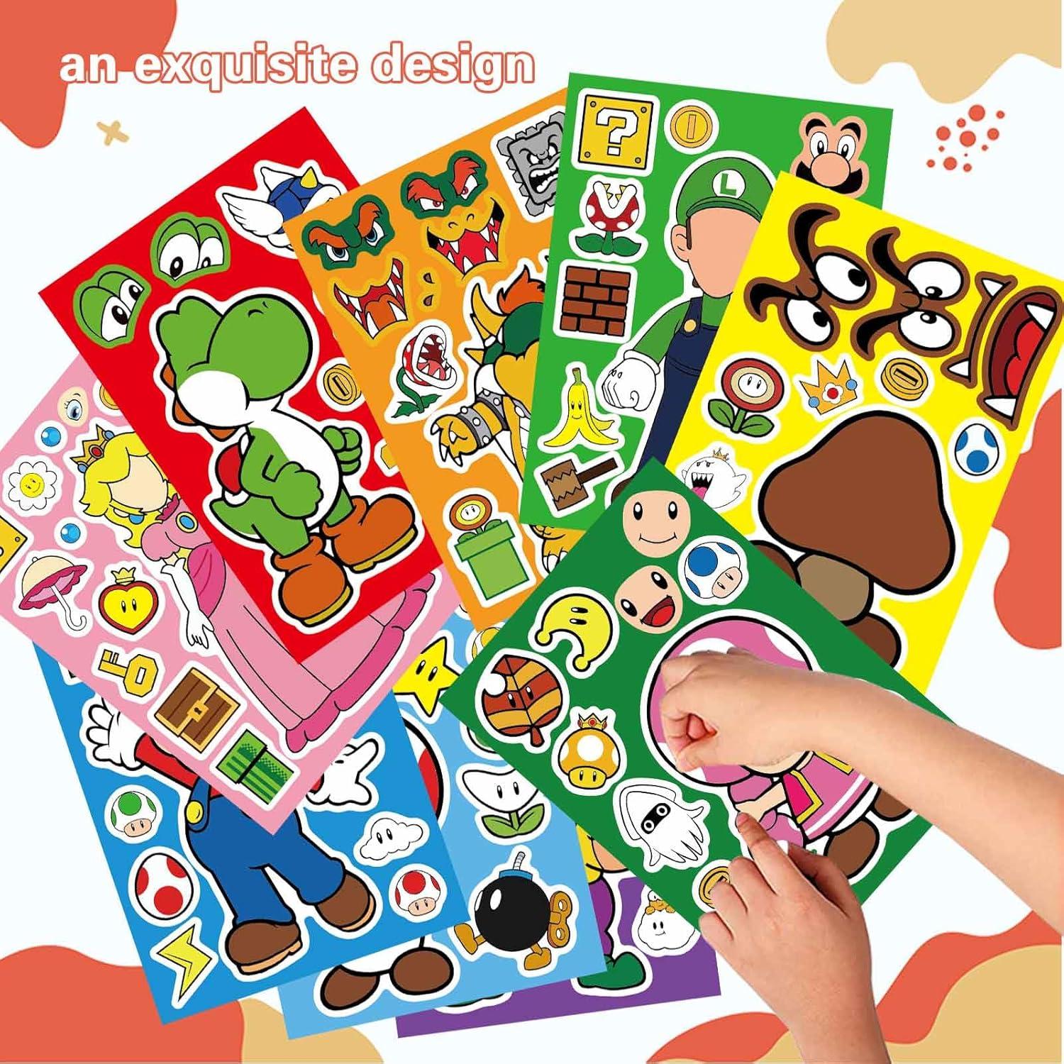 36 Hojas Stickers Mario para Hacer Caras - Manualidades Niños