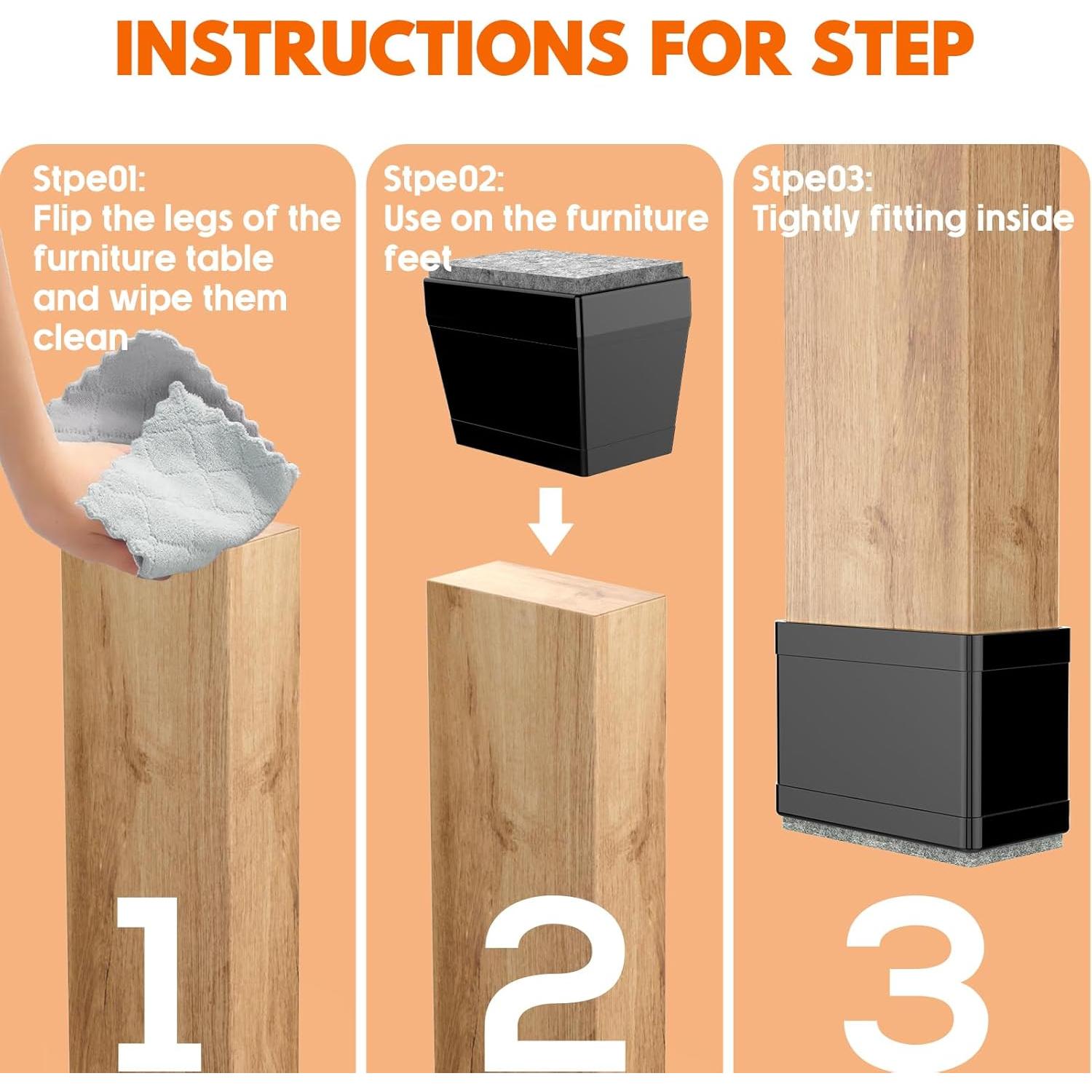 Protectores de patas de silla CHWM 16 PCS Silicona Fieltro 1.27x2.54cm